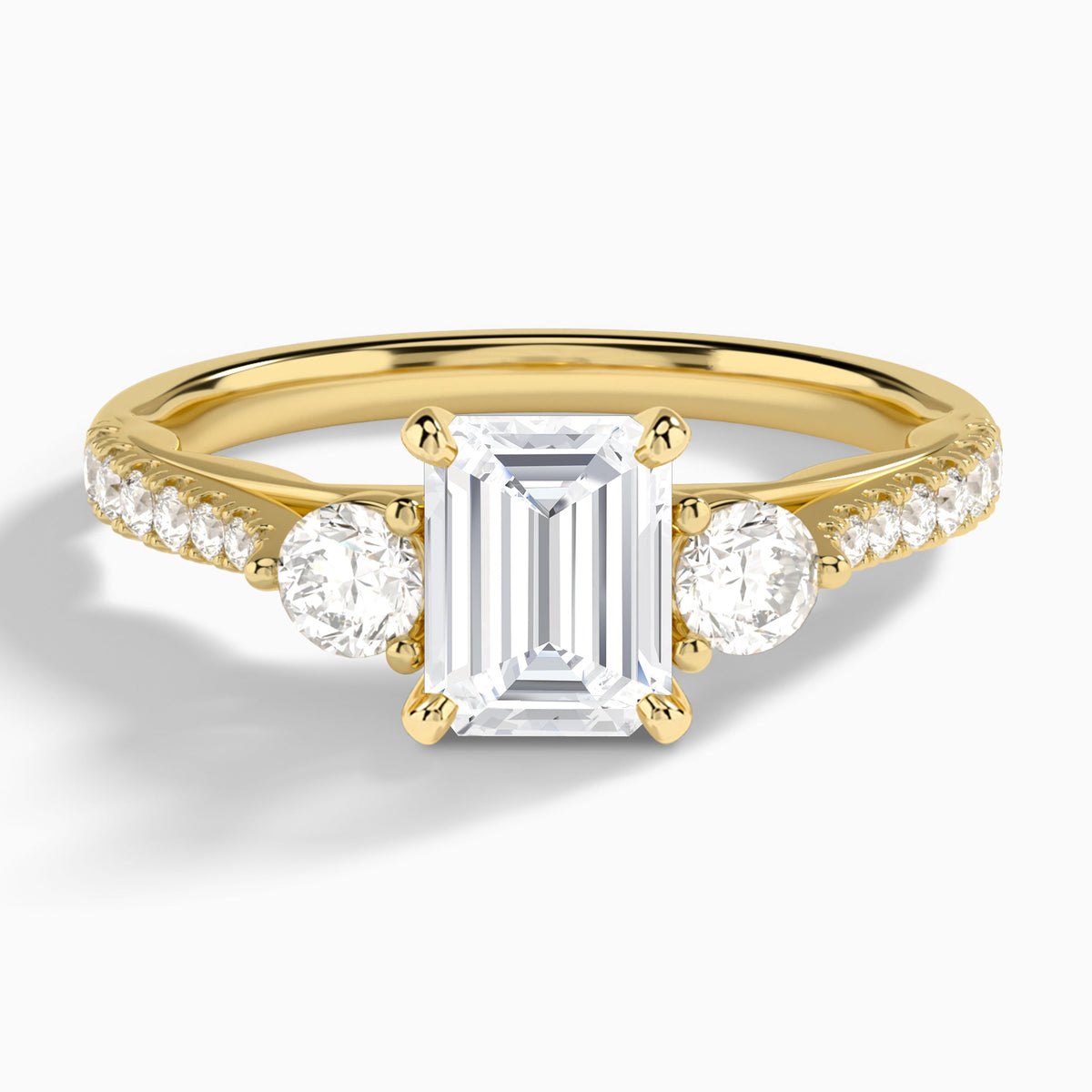 Emerald Tressa Three Stone Lab Diamond Engagement Ring In 18K Yellow Gold - Lucenjuri
