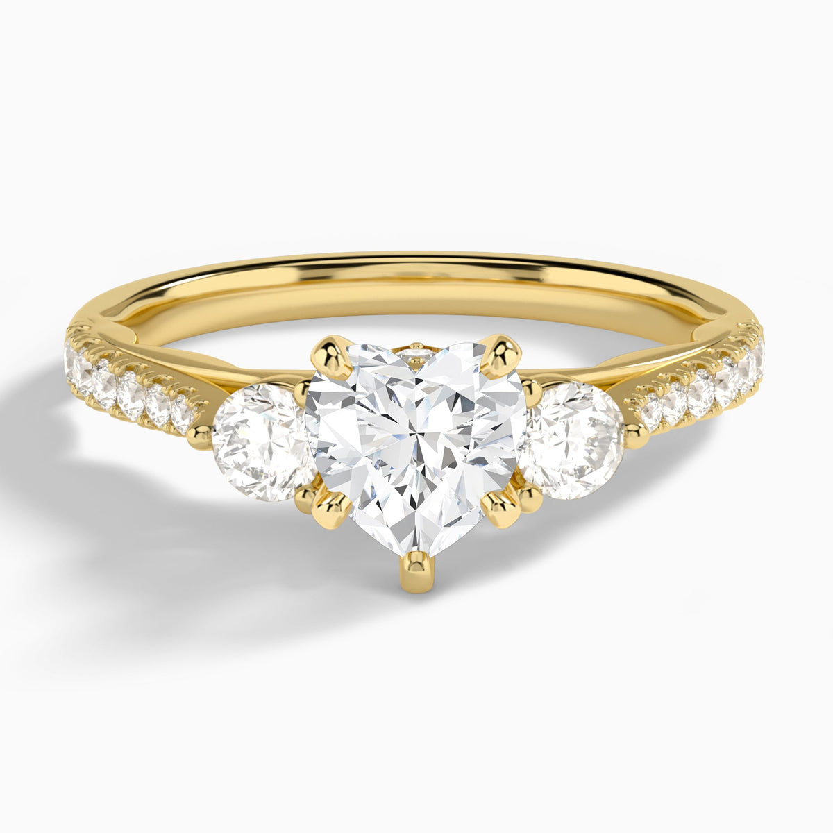 Heart Tressa Three Stone Lab Diamond Engagement Ring In 18K Yellow Gold - Lucenjuri