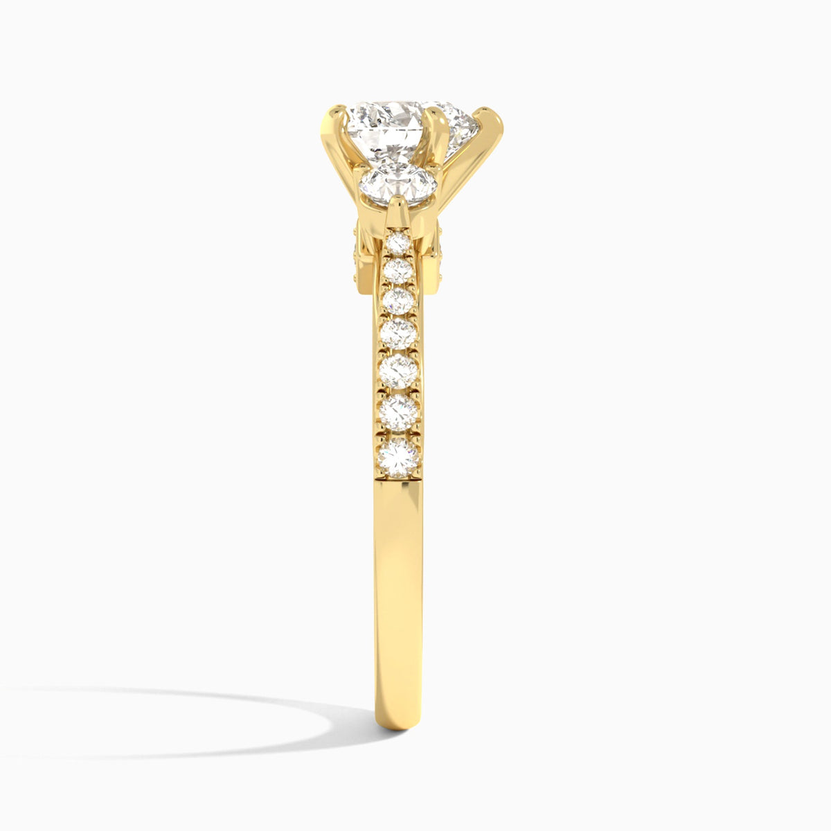 Heart Tressa Three Stone Lab Diamond Engagement Ring In 18K Yellow Gold, Side View