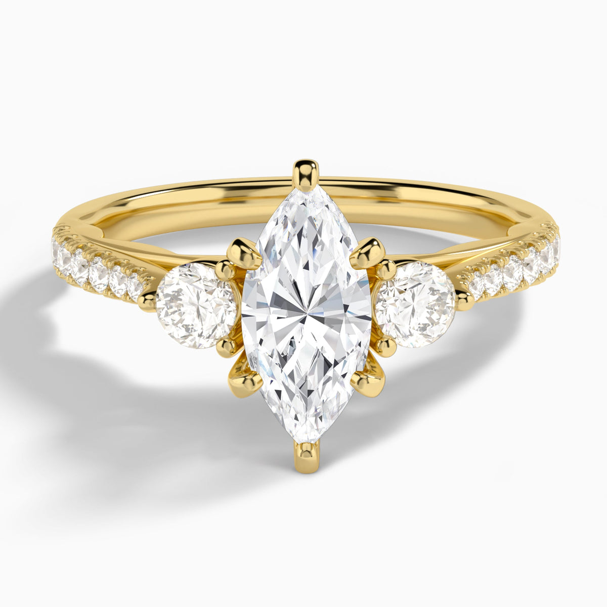 Marquise Tressa Three Stone Lab Diamond Engagement Ring In 18K Yellow Gold - Lucenjuri