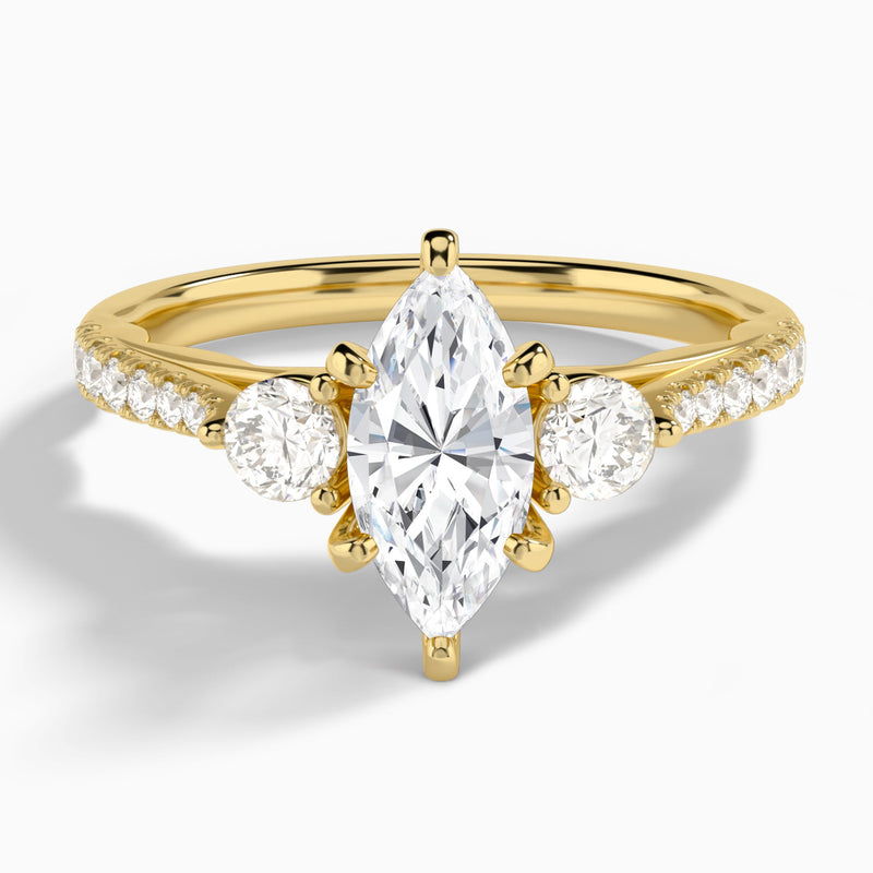 Marquise Tressa Three Stone Lab Diamond Engagement Ring In 14K Yellow Gold - Lucenjuri