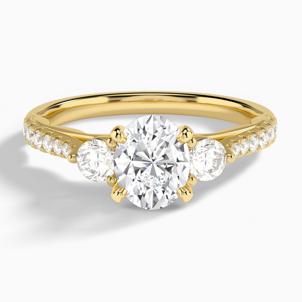 Oval Tressa Three Stone Lab Diamond Engagement Ring In 14K Yellow Gold - Lucenjuri