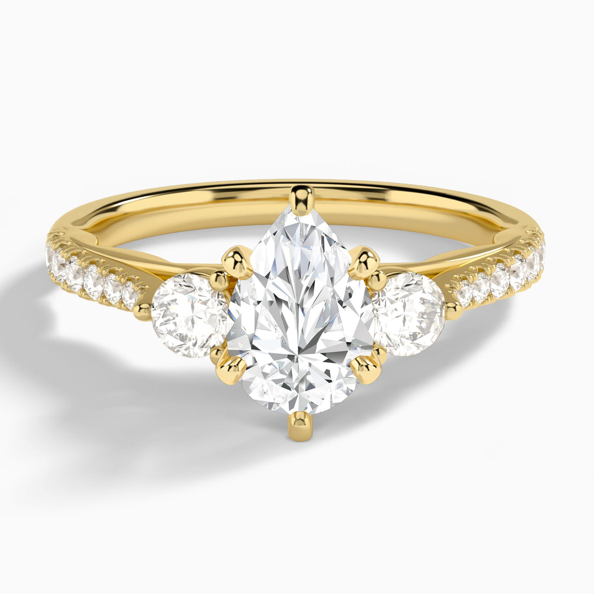 Pear Tressa Three Stone Lab Diamond Engagement Ring In 18K Yellow Gold - Lucenjuri