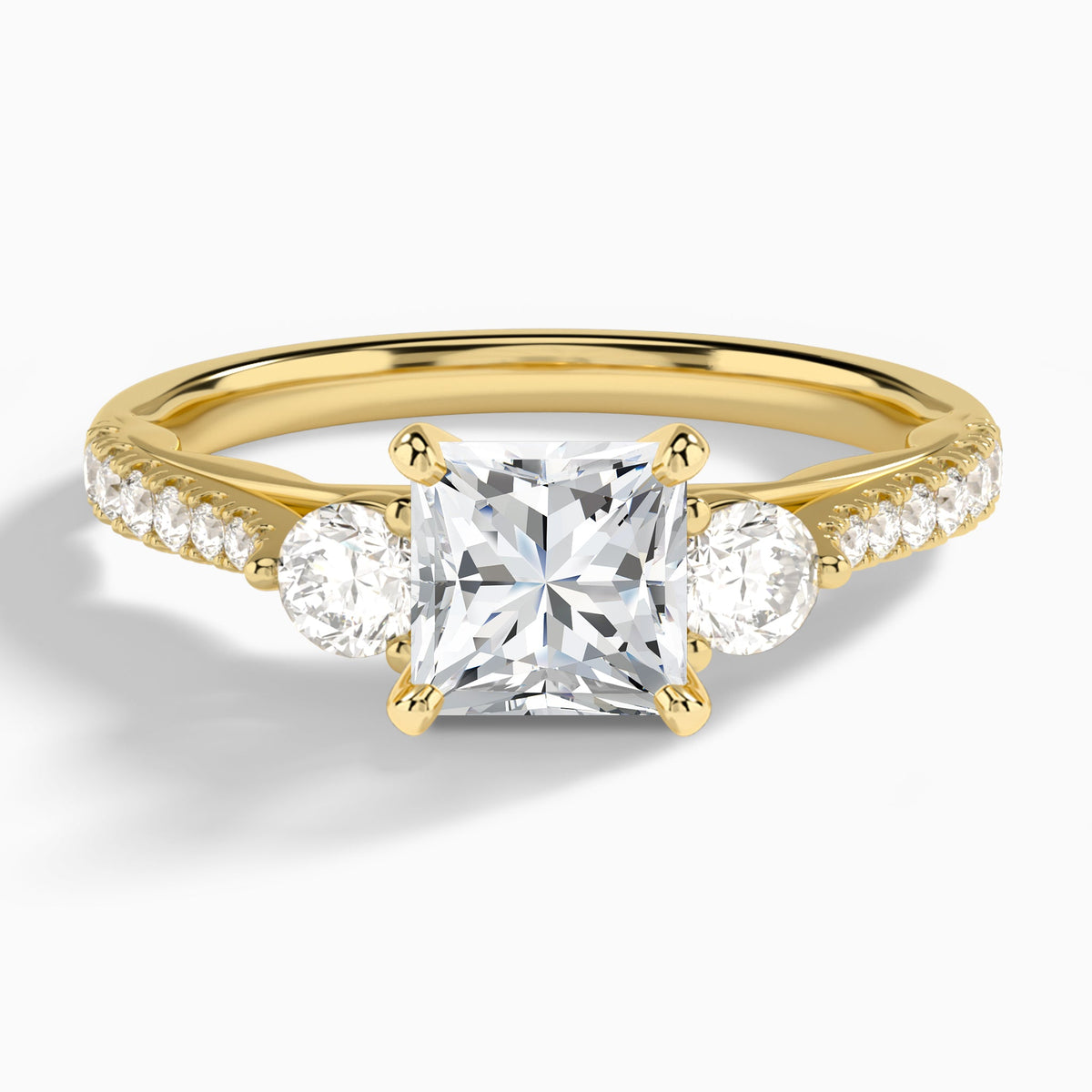 Princess Tressa Three Stone Lab Diamond Engagement Ring In 14K Yellow Gold - Lucenjuri