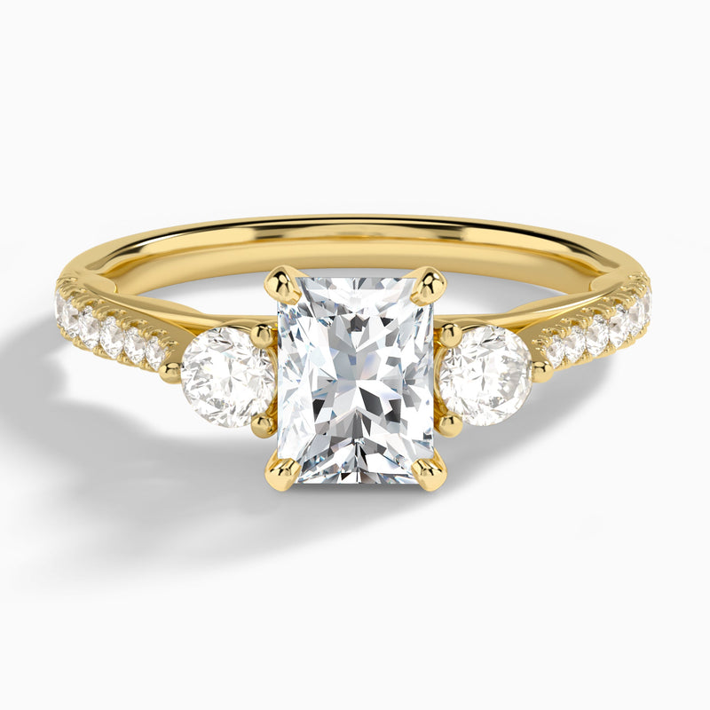 Radiant Tressa Three Stone Lab Diamond Engagement Ring In 14K Yellow Gold - Lucenjuri