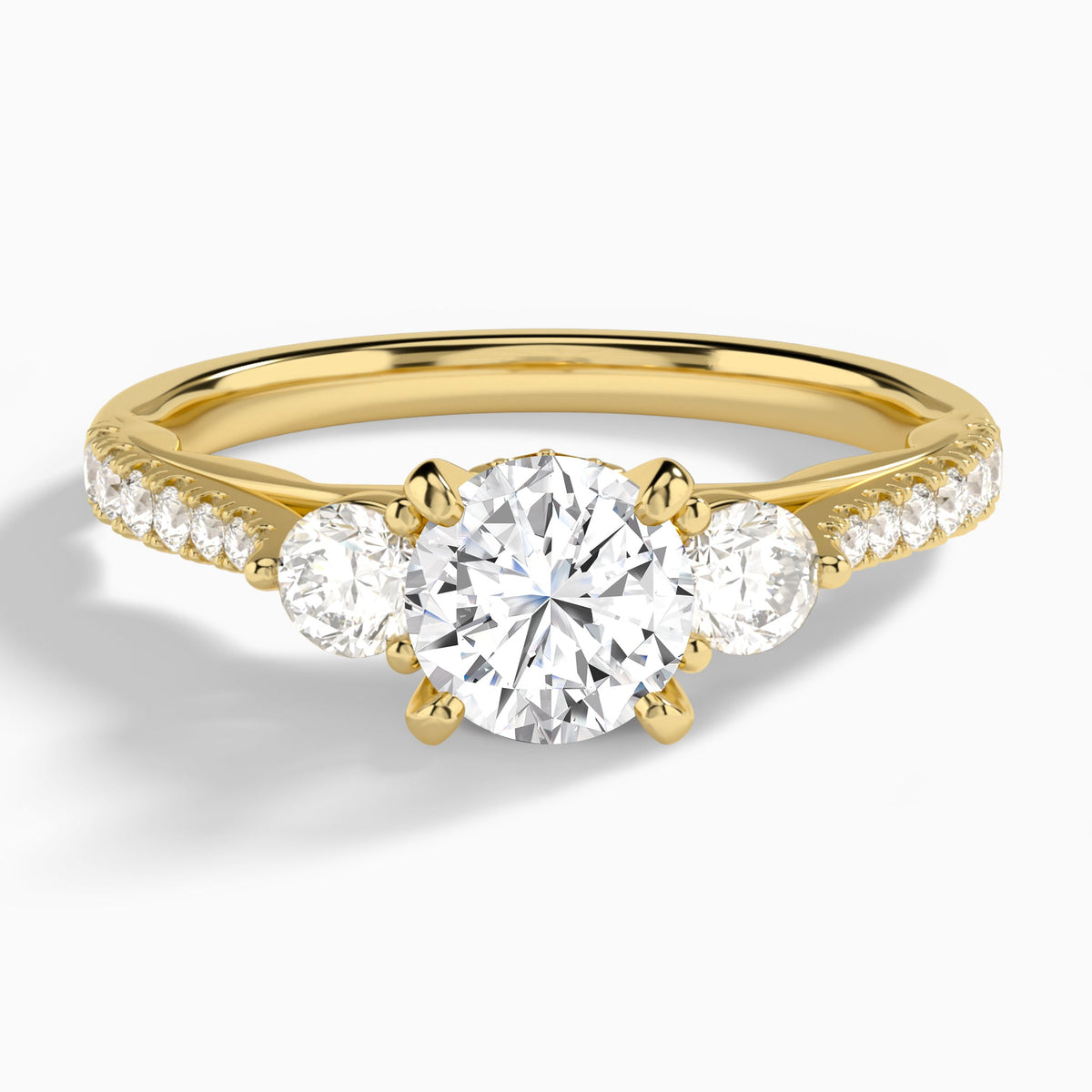 Round Tressa Three Stone Lab Diamond Engagement Ring In 18K Yellow Gold - Lucenjuri