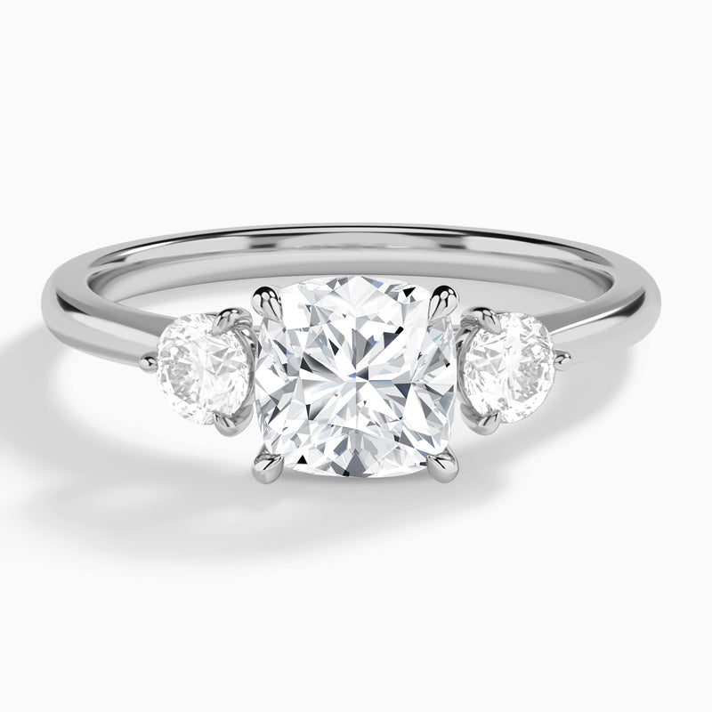 Cushion Fiona Three Stone Lab Grown Diamond Engagement Ring In Platinum - Lucenjuri
