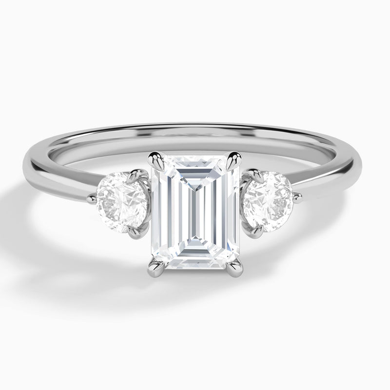 Emerald Fiona Three Stone Lab Grown Diamond Engagement Ring In Platinum - Lucenjuri