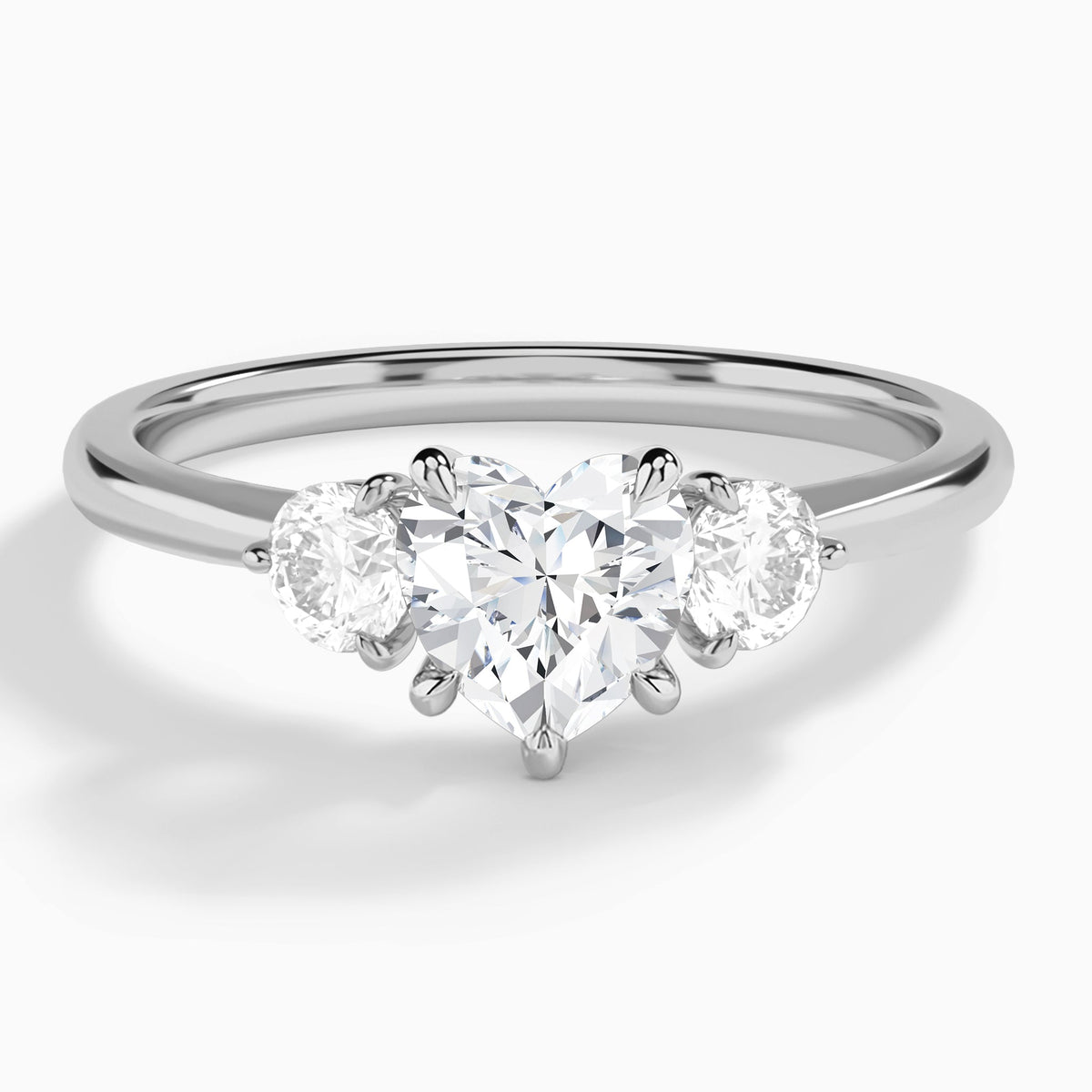Heart Fiona Three Stone Lab Grown Diamond Engagement Ring In Platinum - Lucenjuri
