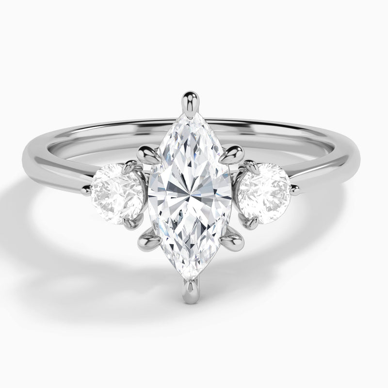 Marquise Fiona Three Stone Lab Grown Diamond Engagement Ring In Platinum - Lucenjuri
