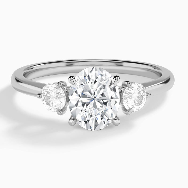 Oval Fiona Three Stone Lab Grown Diamond Engagement Ring In Platinum - Lucenjuri