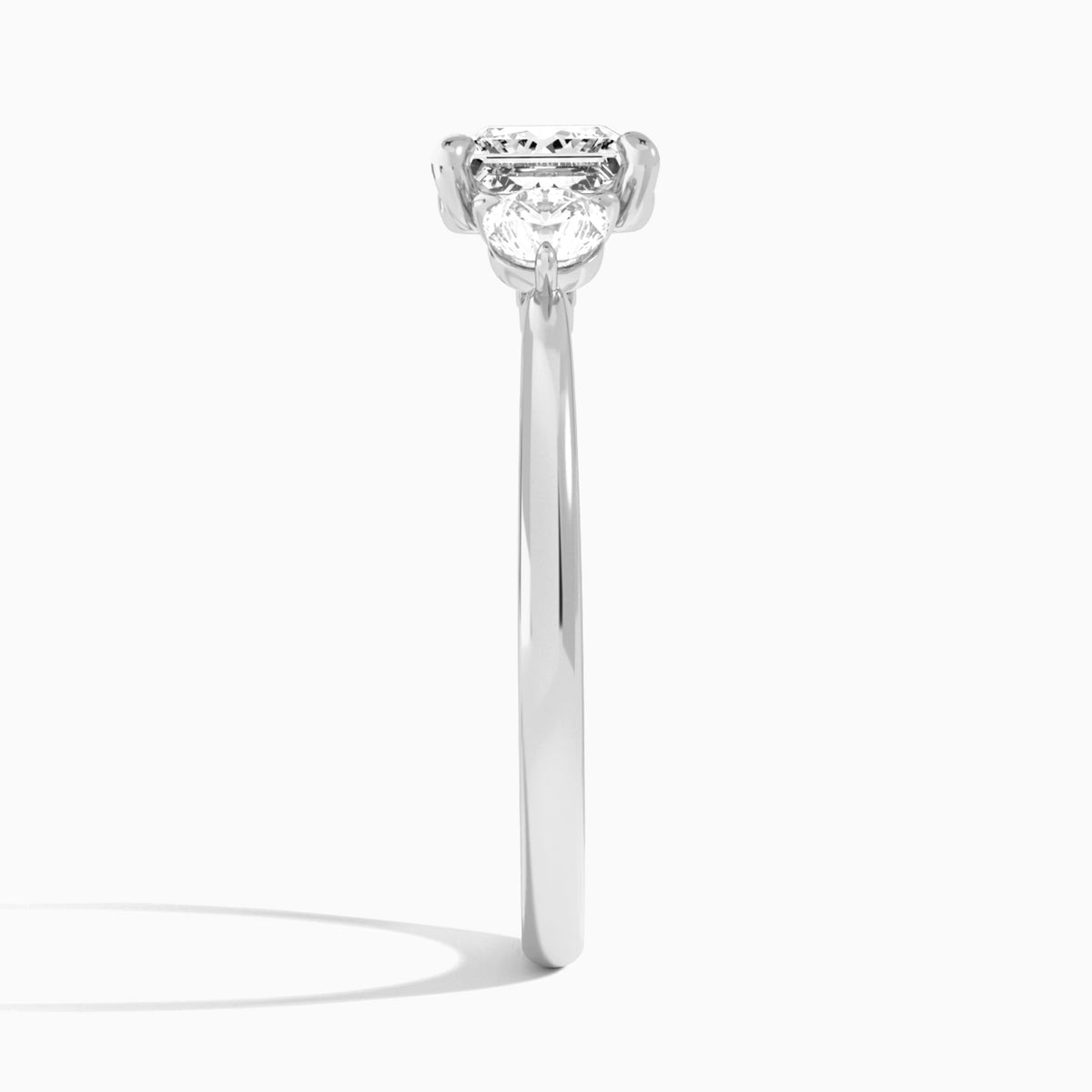 Princess Fiona Three Stone Lab Grown Diamond Engagement Ring In Platinum, Side View