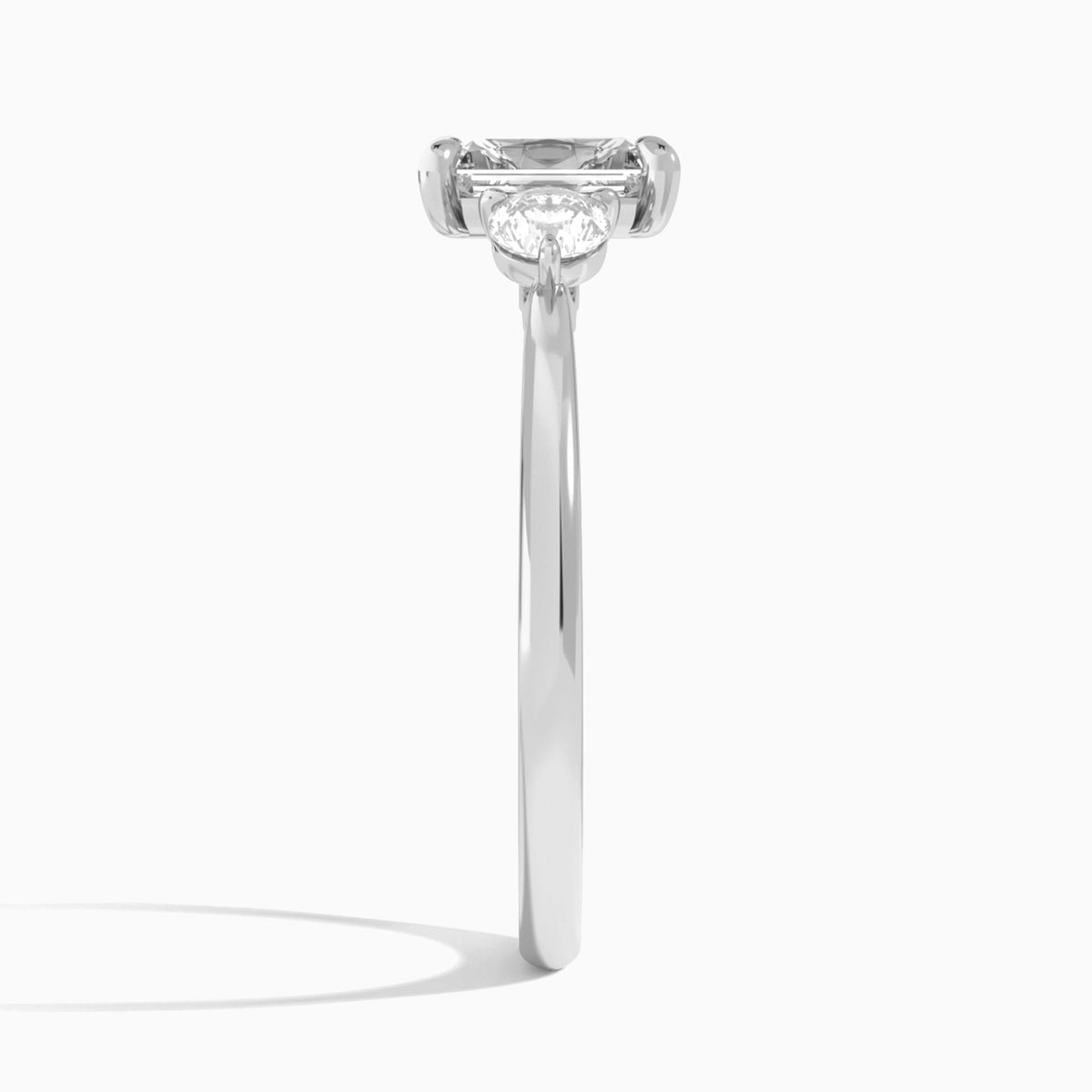 Radiant Fiona Three Stone Lab Grown Diamond Engagement Ring In Platinum, Side View