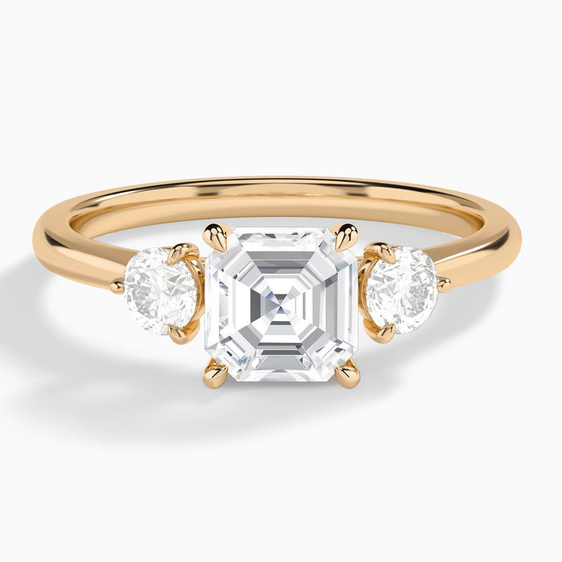 Asscher Fiona Three Stone Lab Diamond Engagement Ring In 14K Rose Gold - Lucenjuri