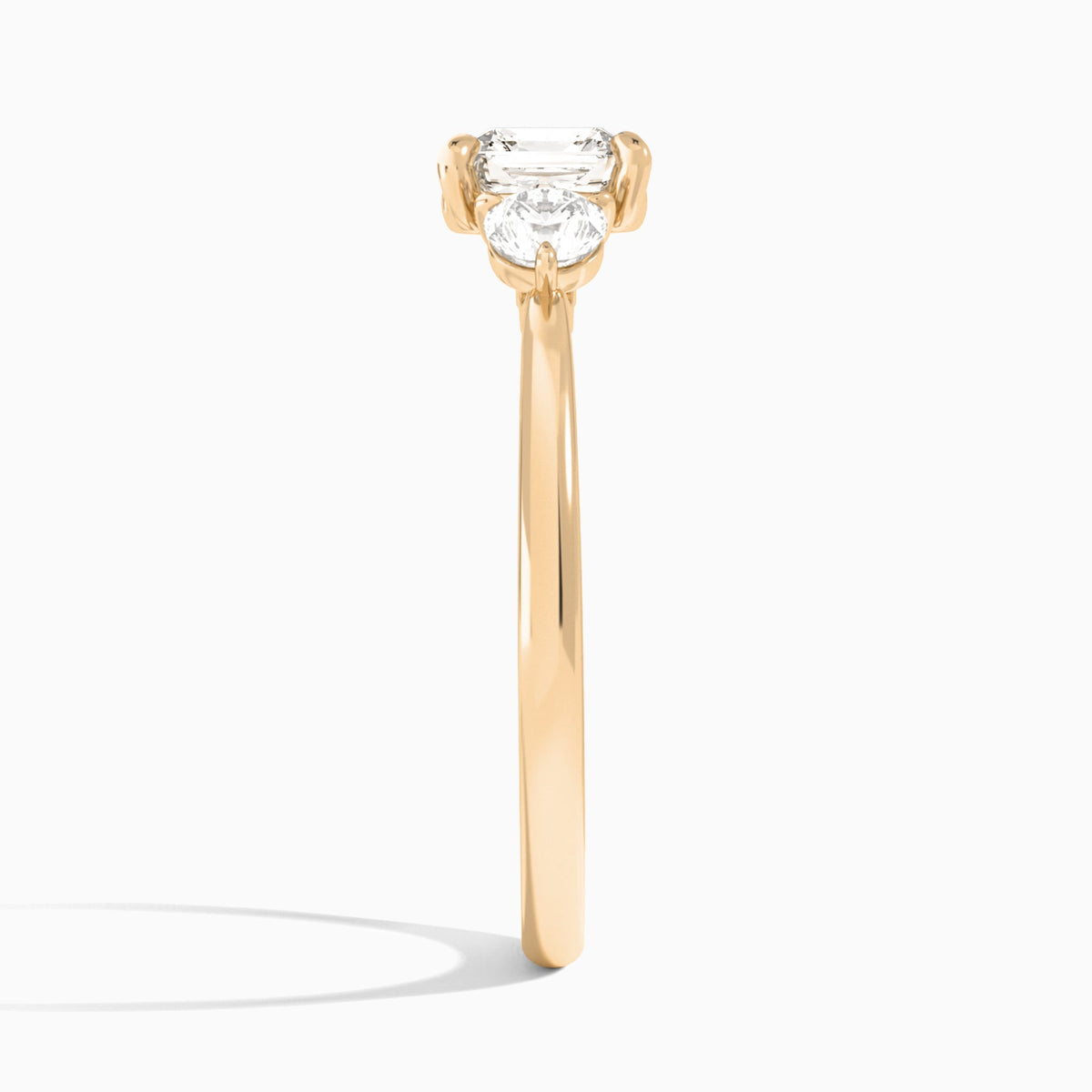 Asscher Fiona Three Stone Lab Diamond Engagement Ring In 14K Rose Gold, Side View