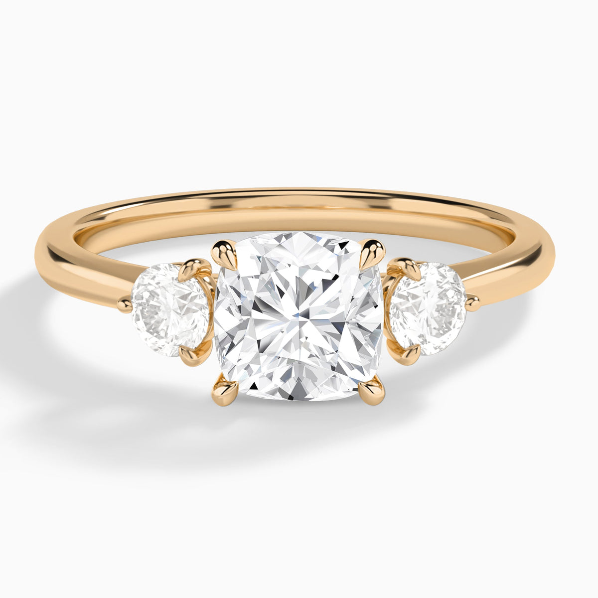 Cushion Fiona Three Stone Lab Diamond Engagement Ring In 14K Rose Gold - Lucenjuri