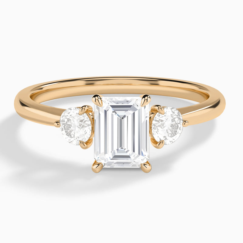 Emerald Fiona Three Stone Lab Diamond Engagement Ring In 14K Rose Gold - Lucenjuri
