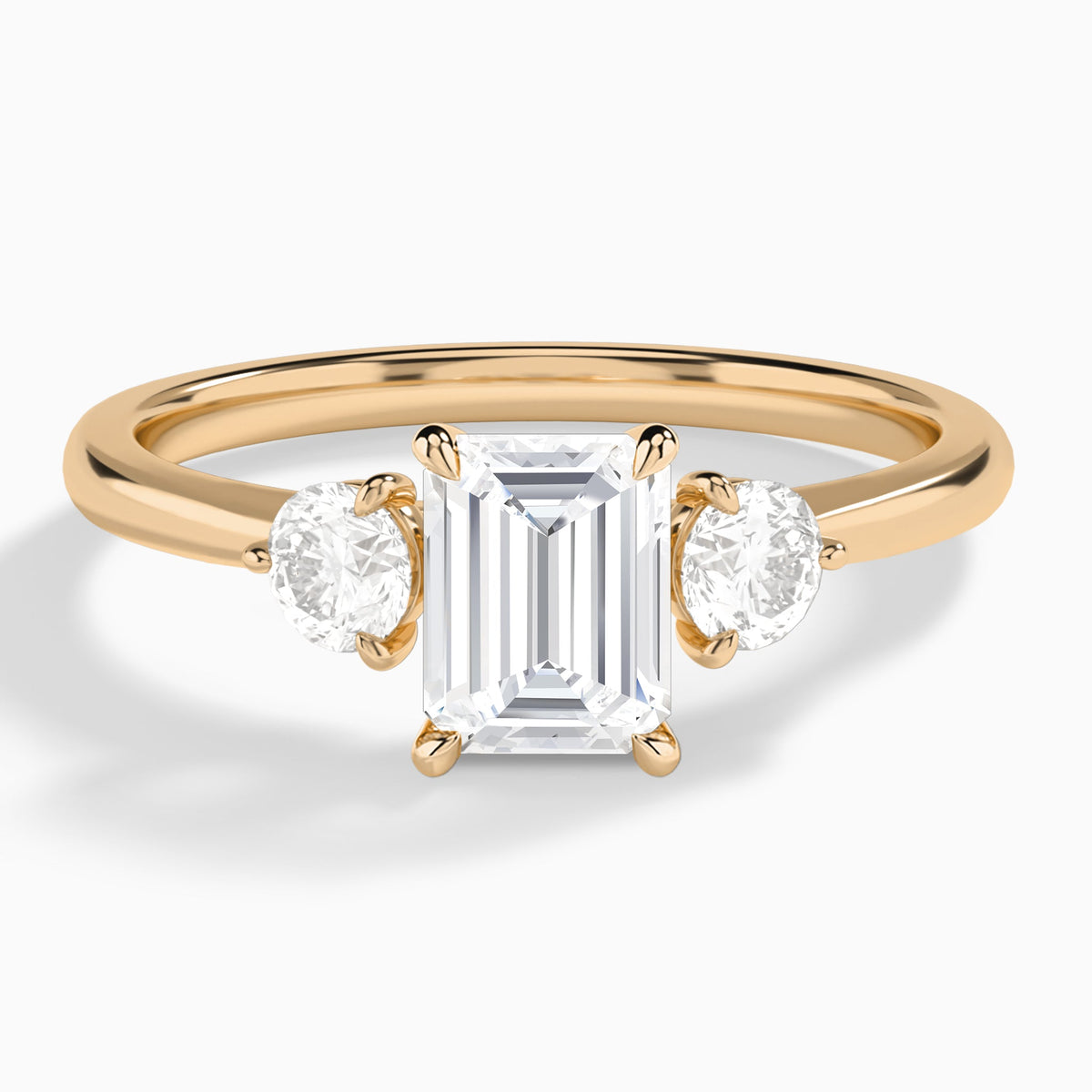 Emerald Fiona Three Stone Lab Diamond Engagement Ring In 14K Rose Gold - Lucenjuri