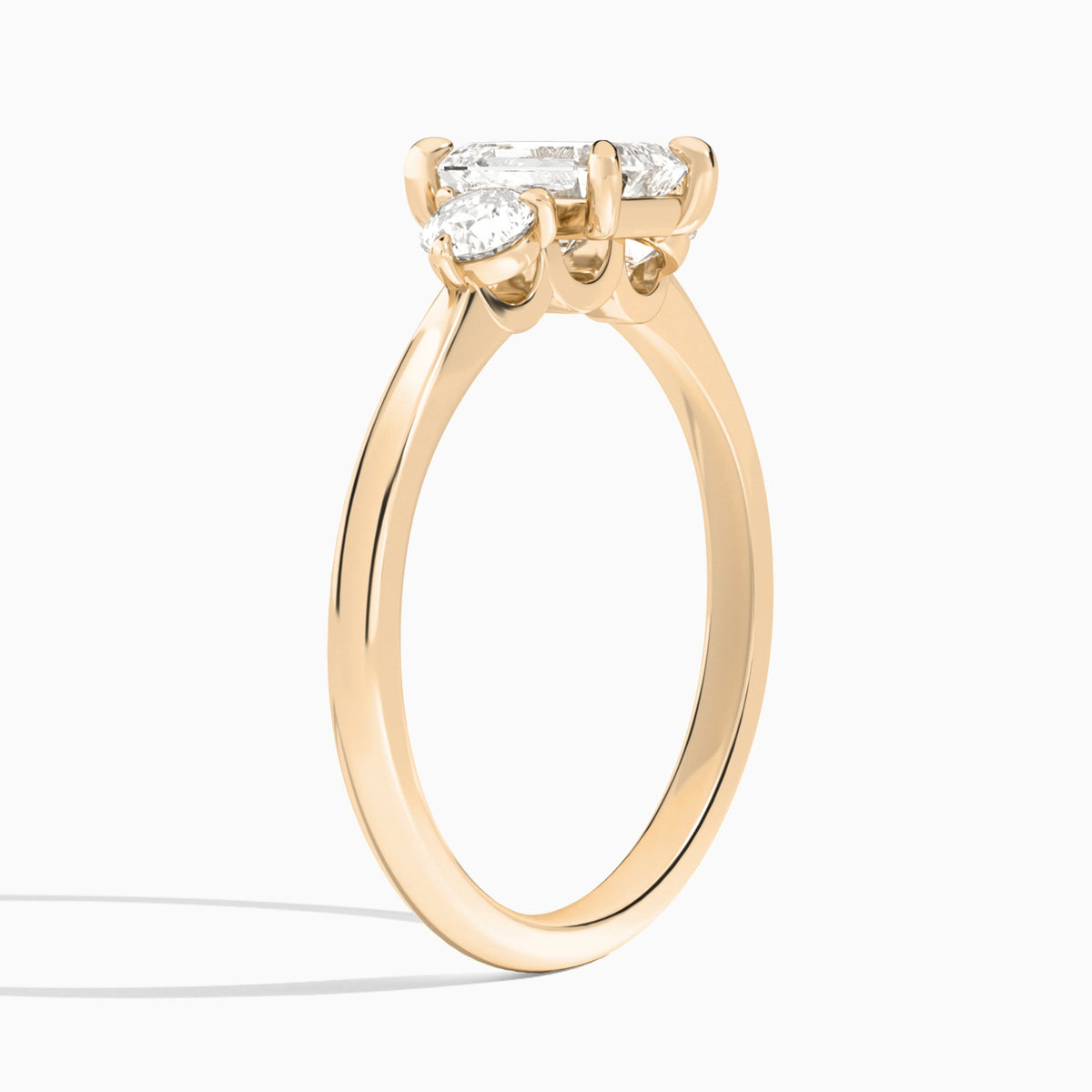 Emerald Fiona Three Stone Lab Diamond Engagement Ring In 14K Rose Gold, Angle View