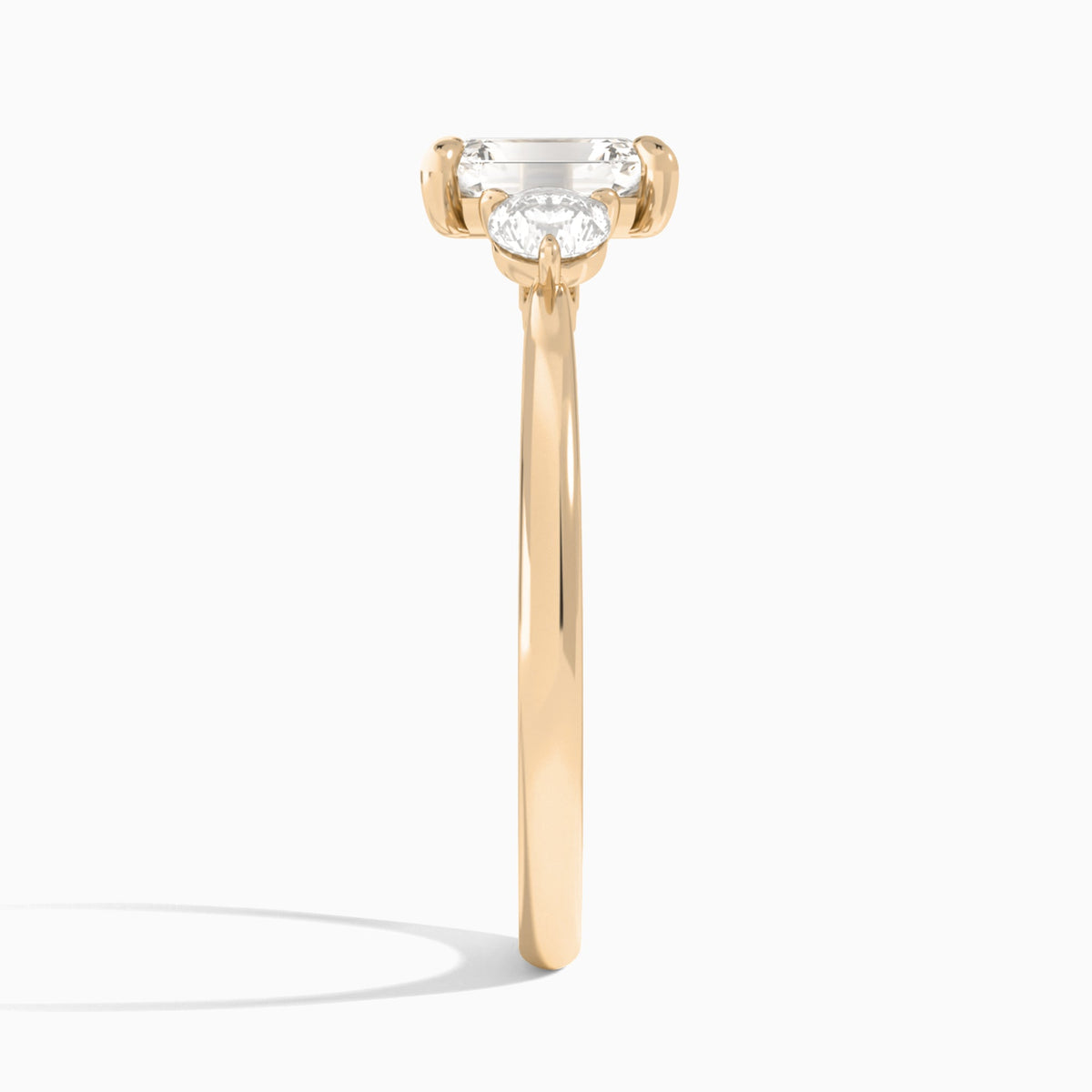 Emerald Fiona Three Stone Lab Diamond Engagement Ring In 14K Rose Gold, Side View