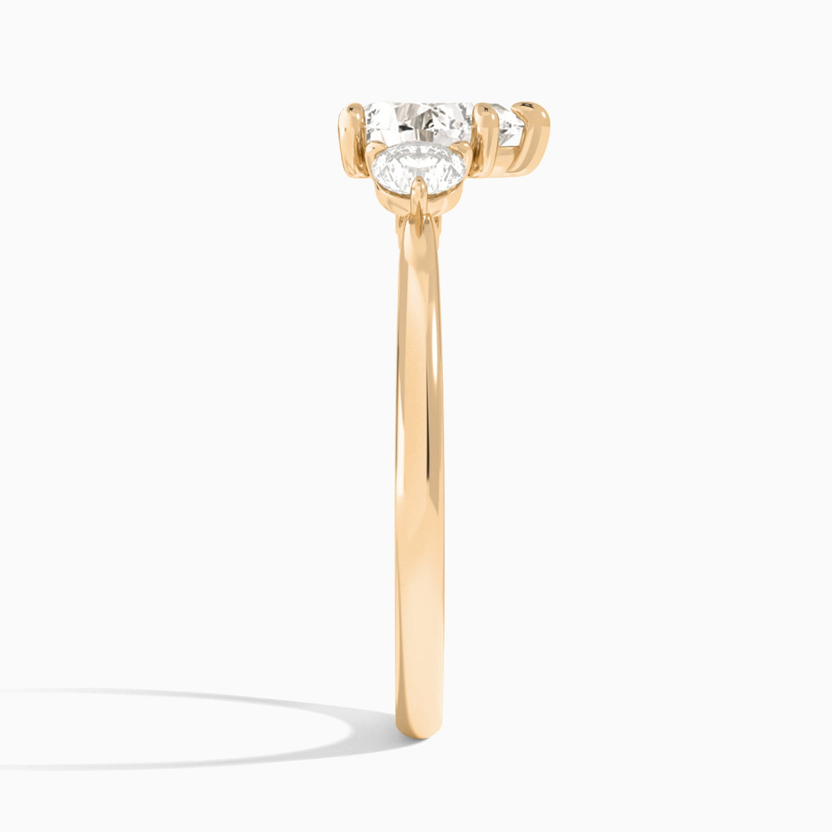 Heart Fiona Three Stone Lab Diamond Engagement Ring In 14K Rose Gold, Side View