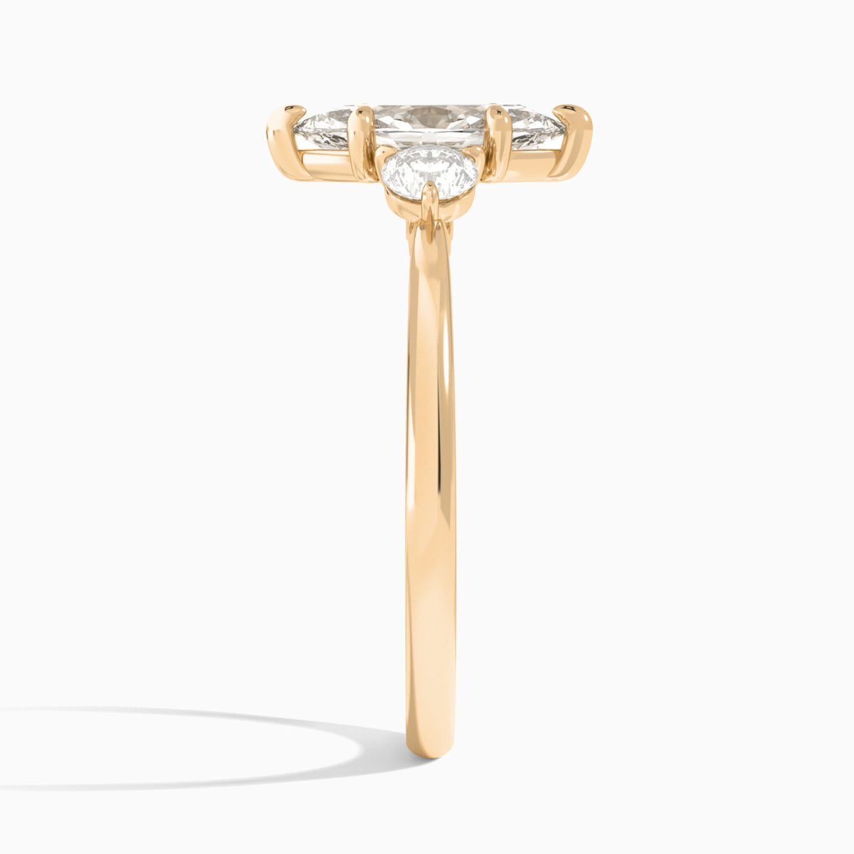 Marquise Fiona Three Stone Lab Diamond Engagement Ring In 14K Rose Gold, Side View