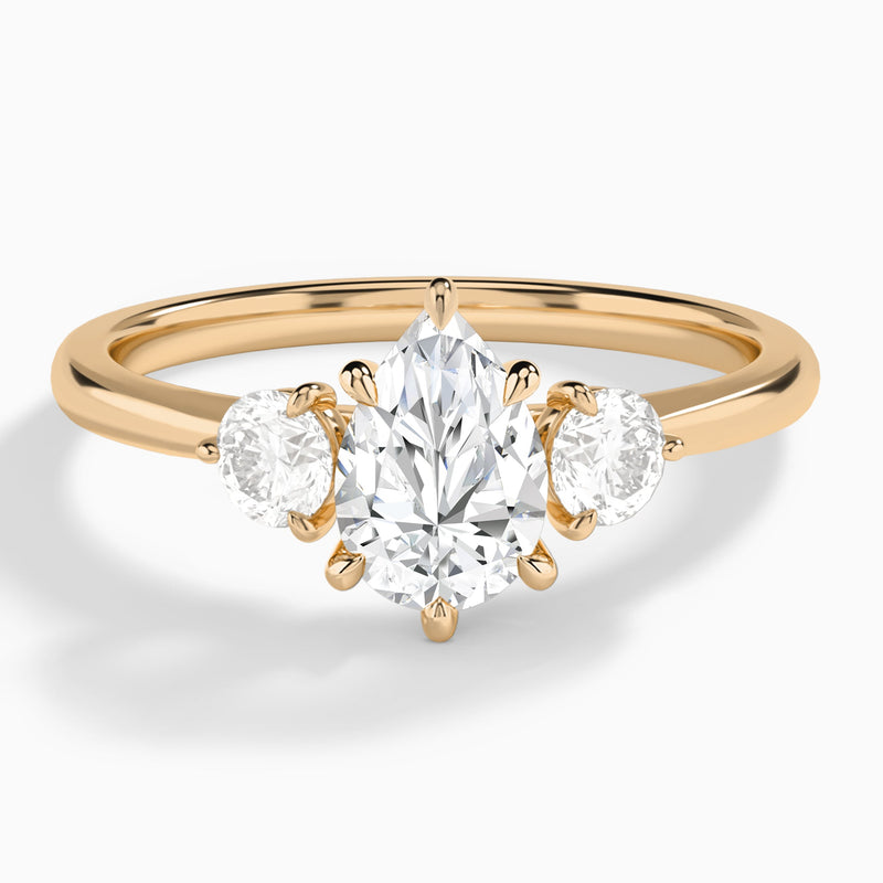 Pear Fiona Three Stone Lab Diamond Engagement Ring In 14K Rose Gold - Lucenjuri