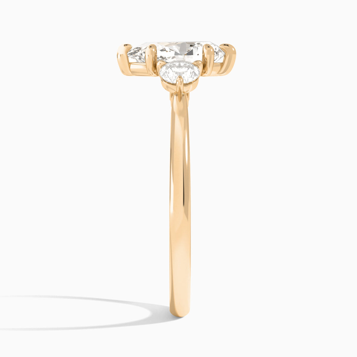 Pear Fiona Three Stone Lab Diamond Engagement Ring In 14K Rose Gold, Side View