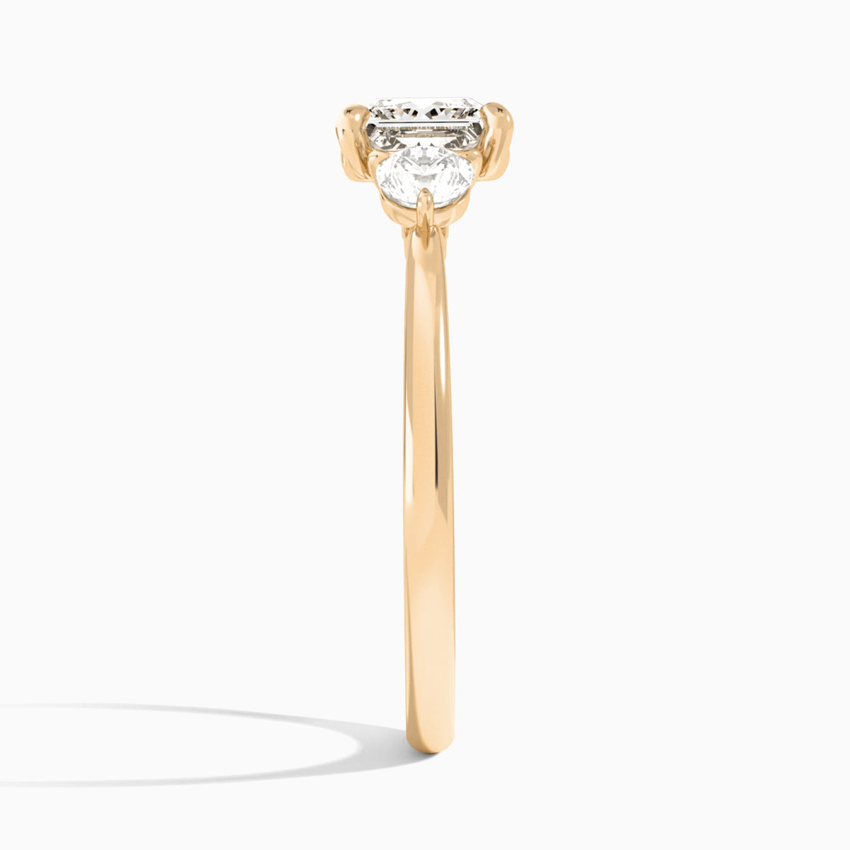 Princess Fiona Three Stone Lab Diamond Engagement Ring In 14K Rose Gold, Side View