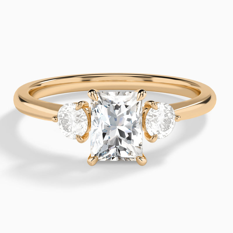 Radiant Fiona Three Stone Lab Diamond Engagement Ring In 14K Rose Gold - Lucenjuri
