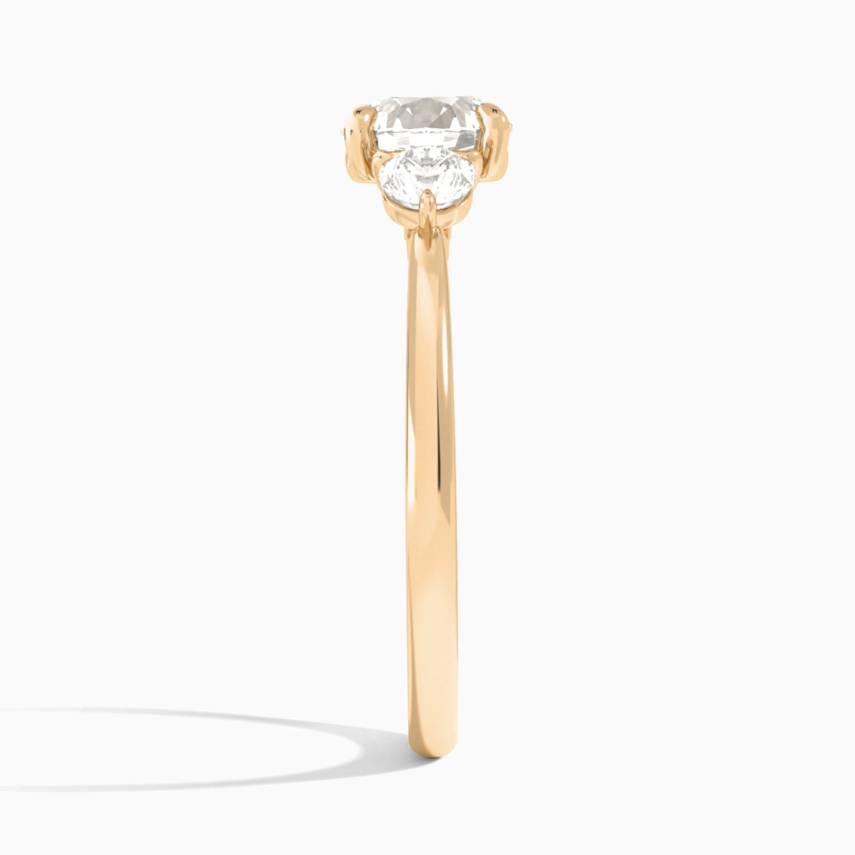 Round Fiona Three Stone Lab Diamond Engagement Ring In 14K Rose Gold, Side View