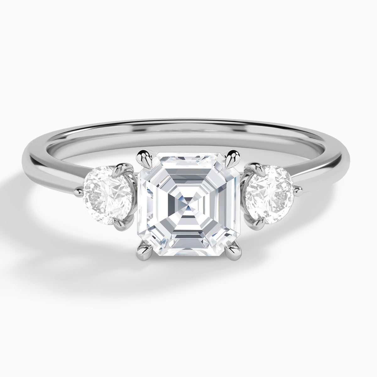 Asscher Fiona Three Stone Lab Diamond Engagement Ring In 14K White Gold - Lucenjuri