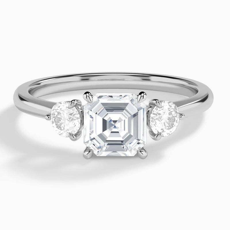 Asscher Fiona Three Stone Lab Diamond Engagement Ring In 18K White Gold - Lucenjuri