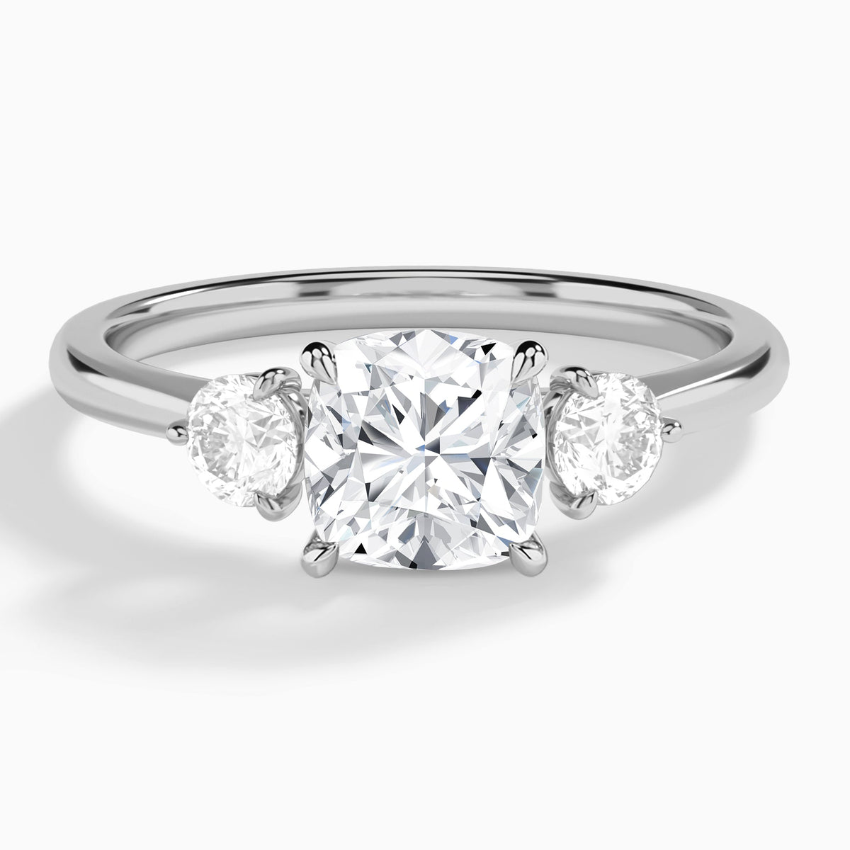 Cushion Fiona Three Stone Lab Diamond Engagement Ring In 14K White Gold - Lucenjuri