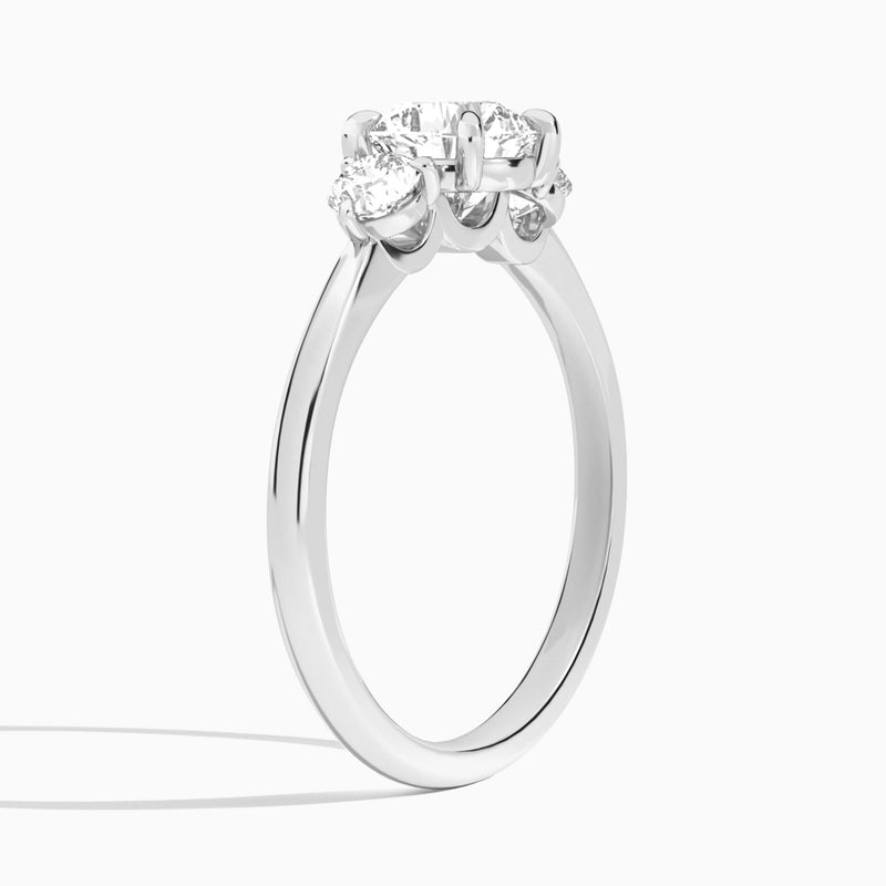 Cushion Fiona Three Stone Lab Diamond Engagement Ring In 18K White Gold, Angle View