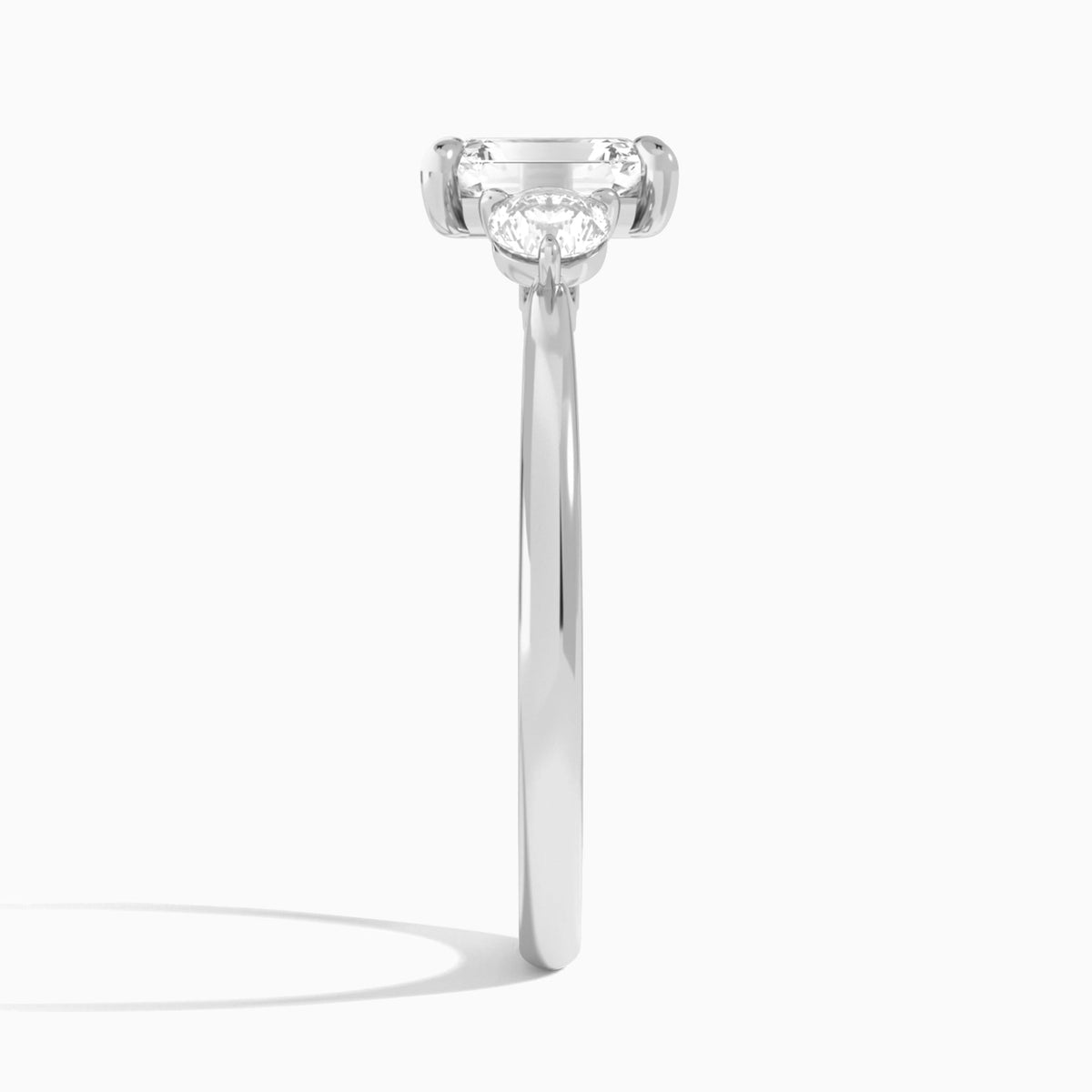 Emerald Fiona Three Stone Lab Diamond Engagement Ring In 14K White Gold, Side View