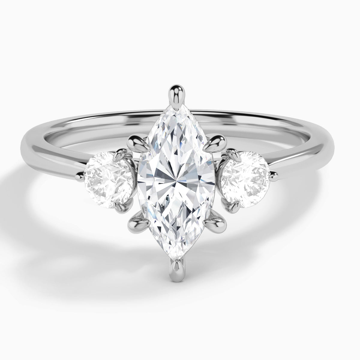 Marquise Fiona Three Stone Lab Diamond Engagement Ring In 14K White Gold - Lucenjuri