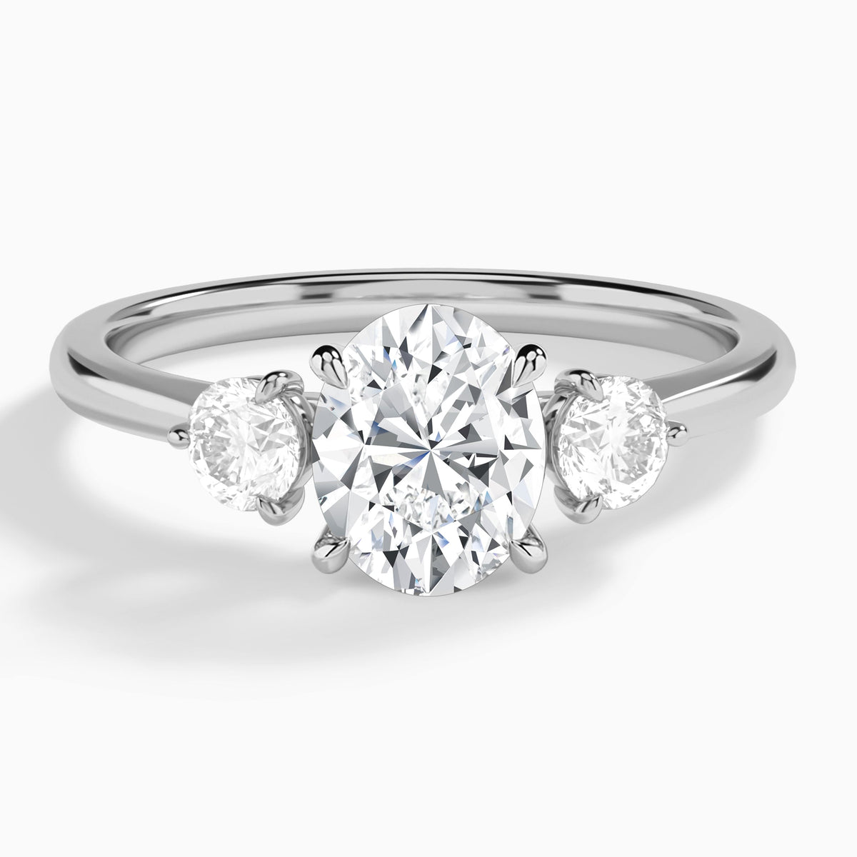 Oval Fiona Three Stone Lab Diamond Engagement Ring In 14K White Gold - Lucenjuri