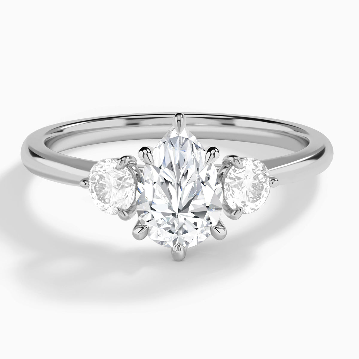 Pear Fiona Three Stone Lab Diamond Engagement Ring In 18K White Gold - Lucenjuri