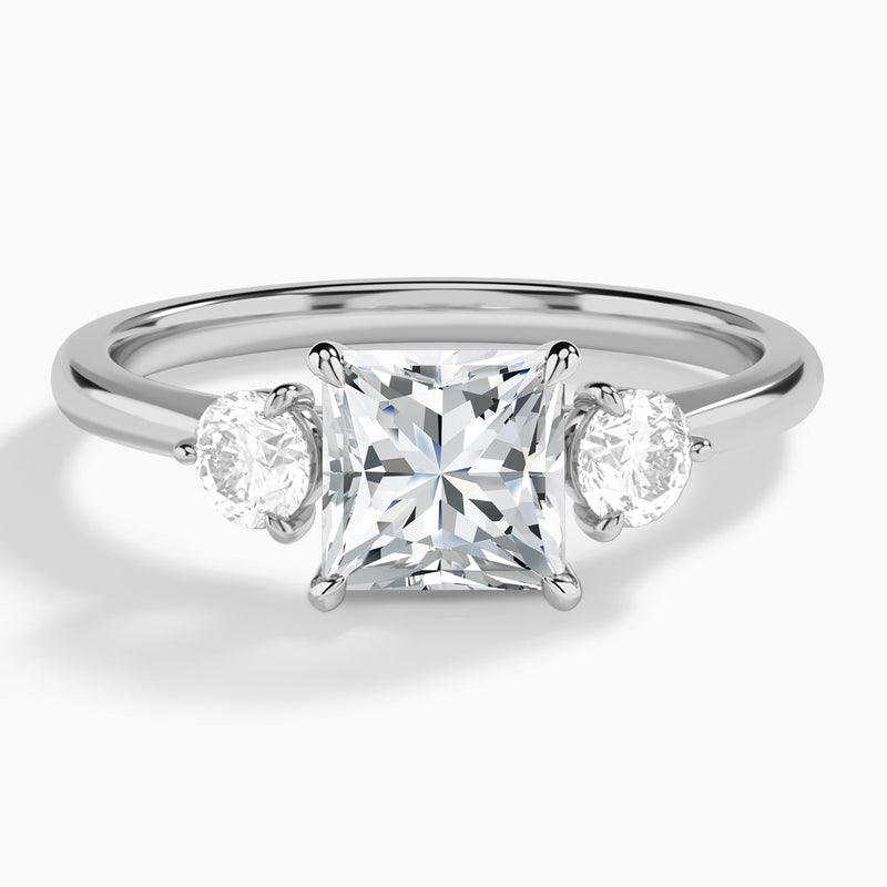 Princess Fiona Three Stone Lab Diamond Engagement Ring In 14K White Gold - Lucenjuri