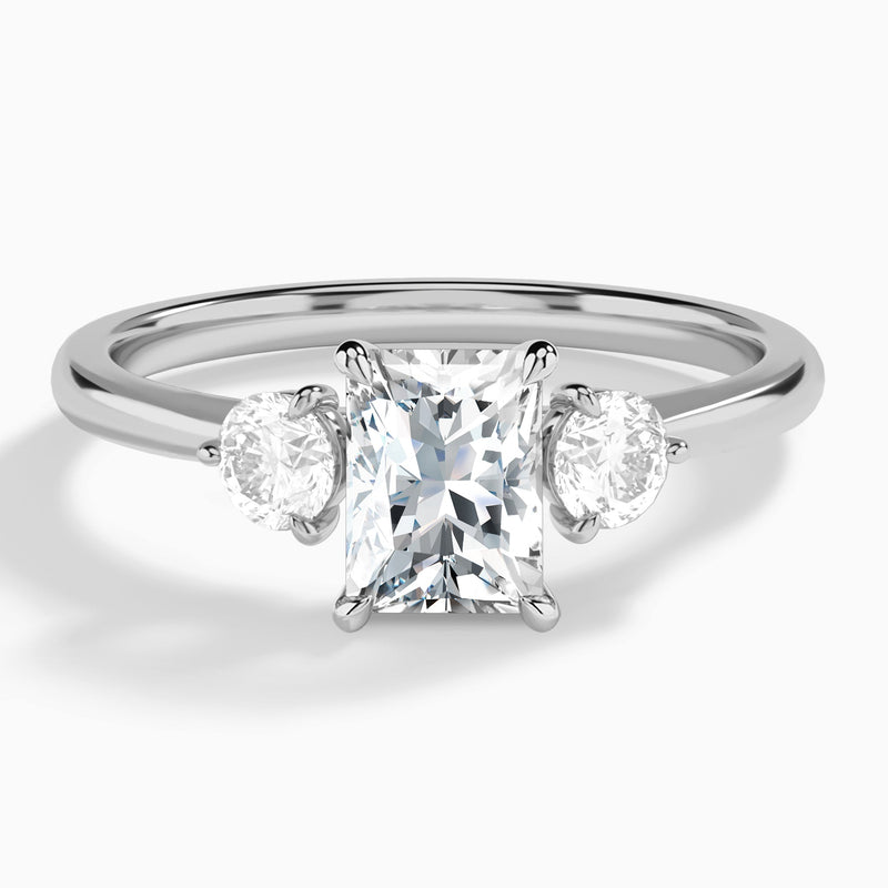 Radiant Fiona Three Stone Lab Diamond Engagement Ring In 18K White Gold - Lucenjuri
