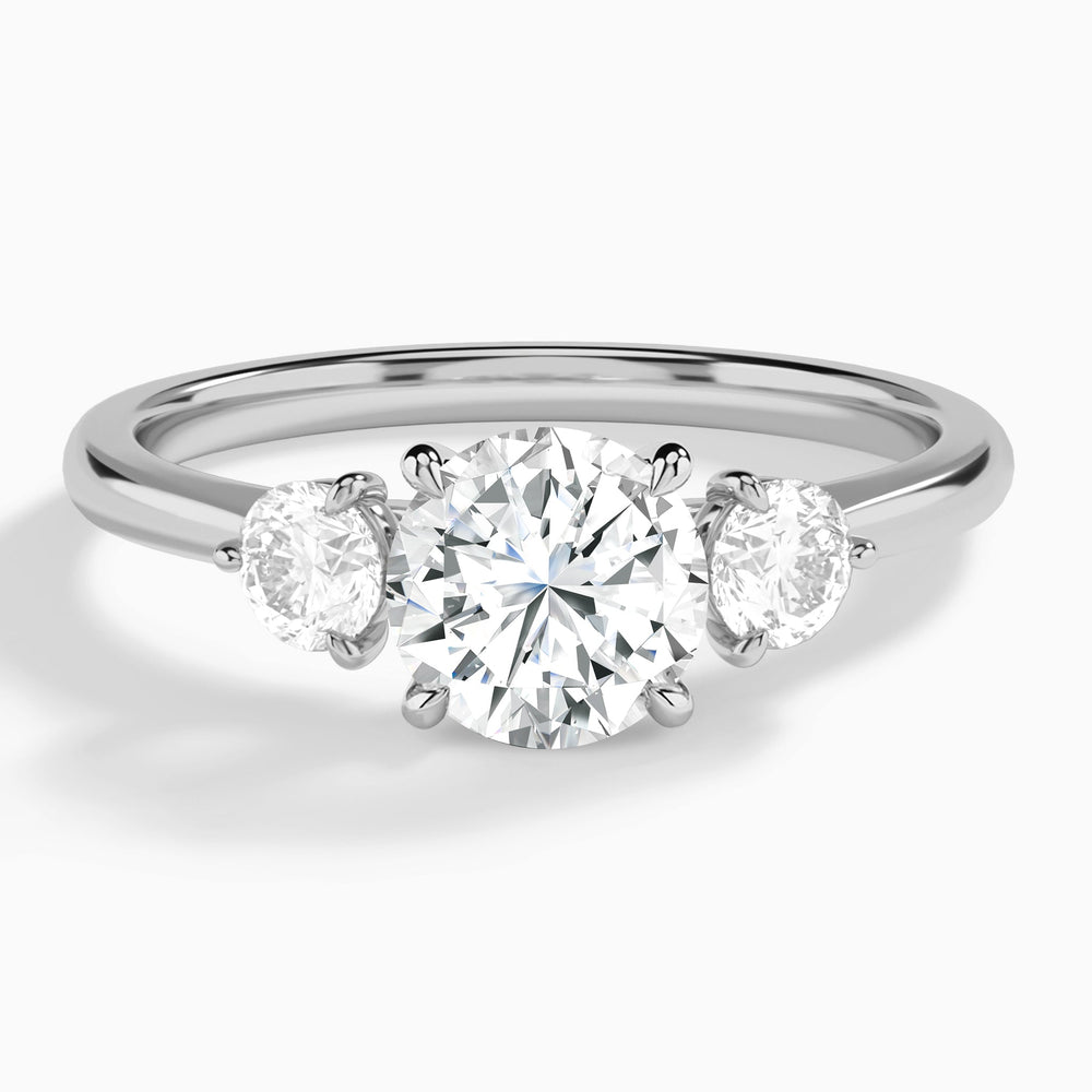 Round Fiona Three Stone Lab Diamond Engagement Ring In 14K White Gold - Lucenjuri