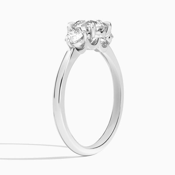 Round Fiona Three Stone Lab Diamond Engagement Ring In 14K White Gold, Angle View