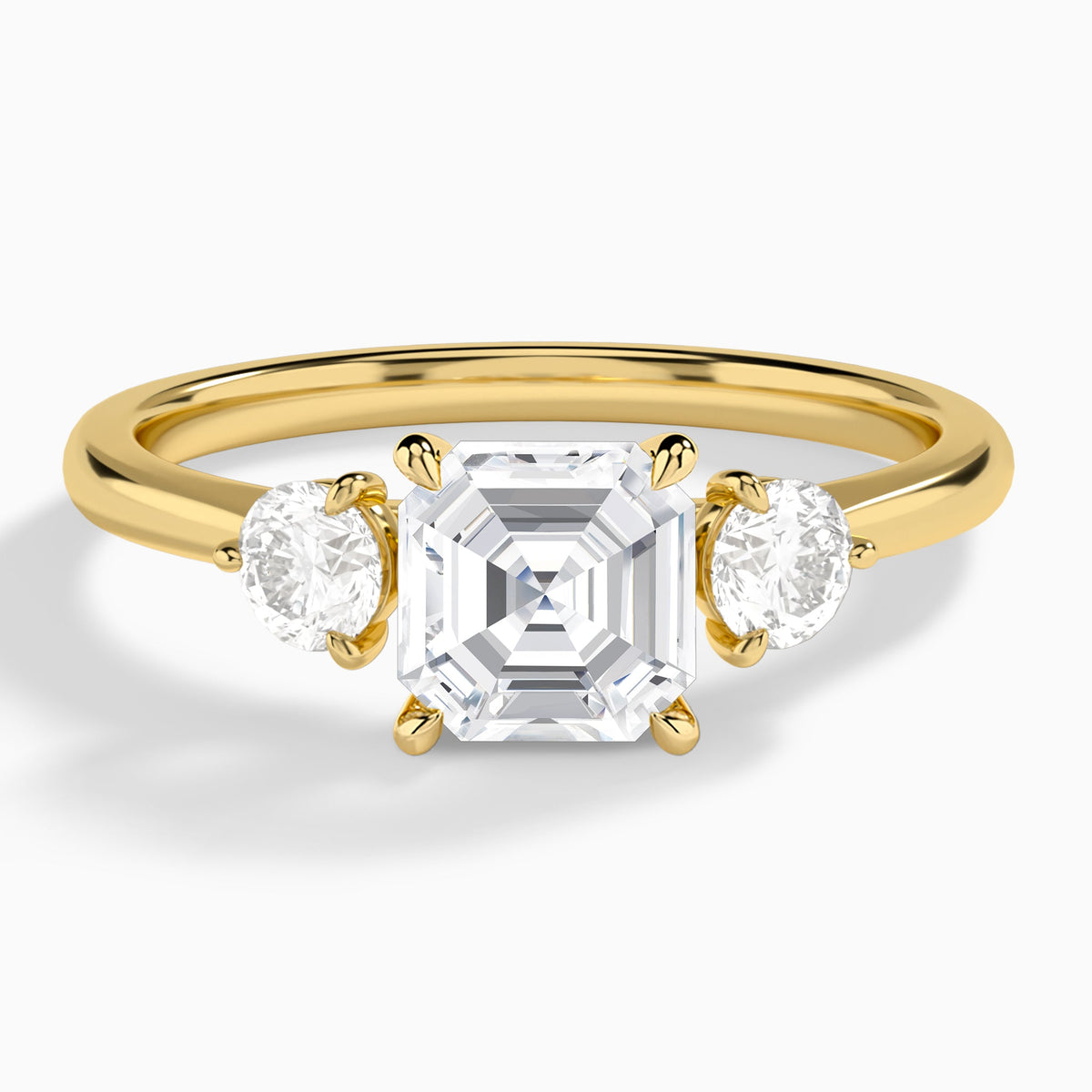 Asscher Fiona Three Stone Lab Diamond Engagement Ring In 14K Yellow Gold - Lucenjuri