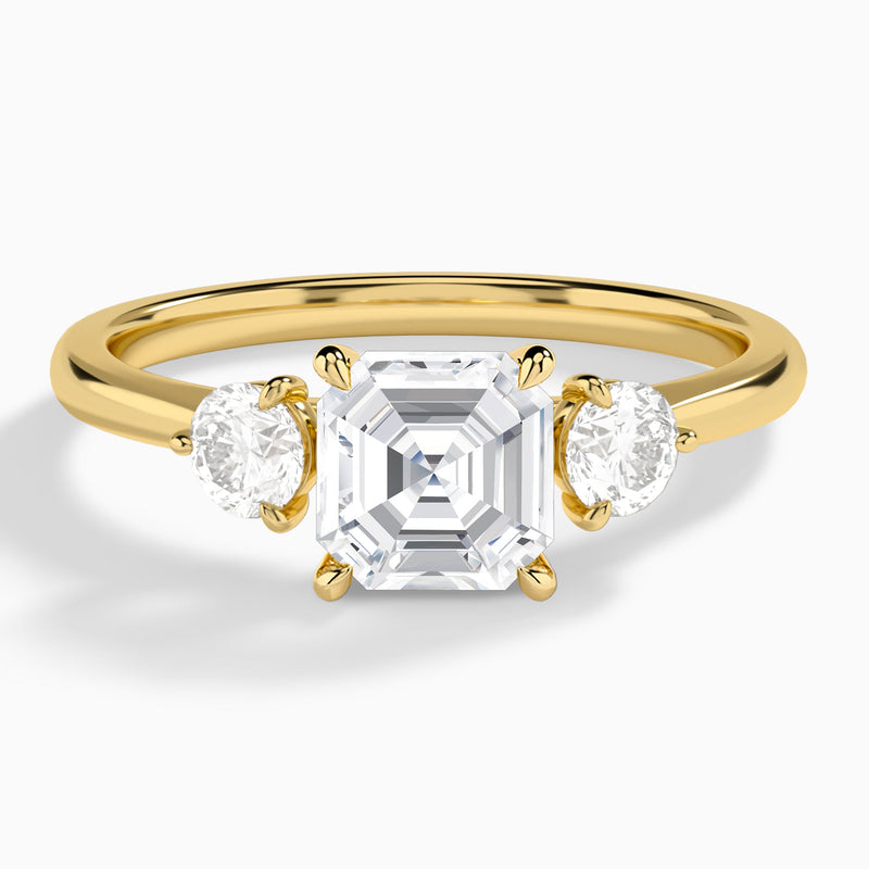 Asscher Fiona Three Stone Lab Diamond Engagement Ring In 18K Yellow Gold - Lucenjuri