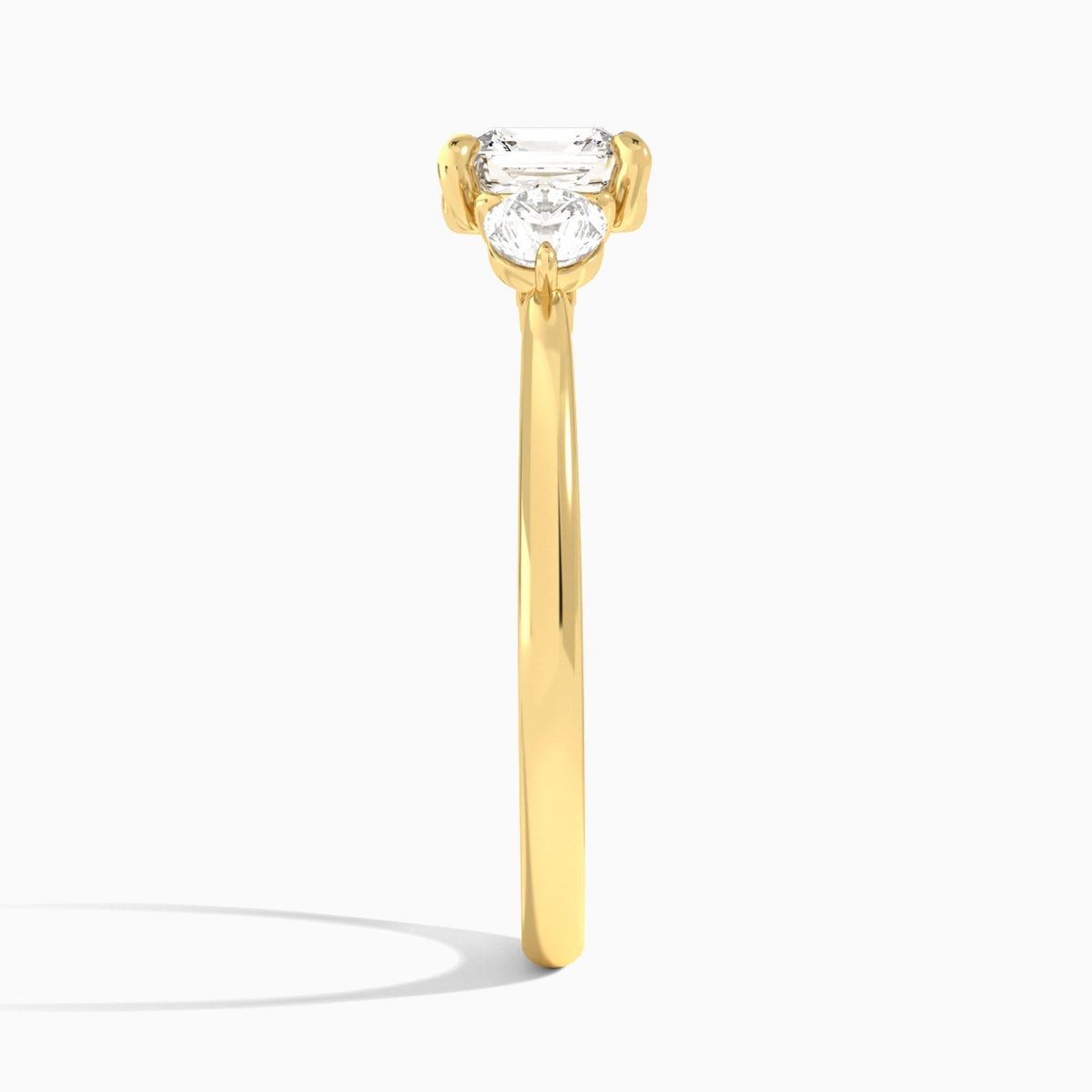 Asscher Fiona Three Stone Lab Diamond Engagement Ring In 18K Yellow Gold, Side View