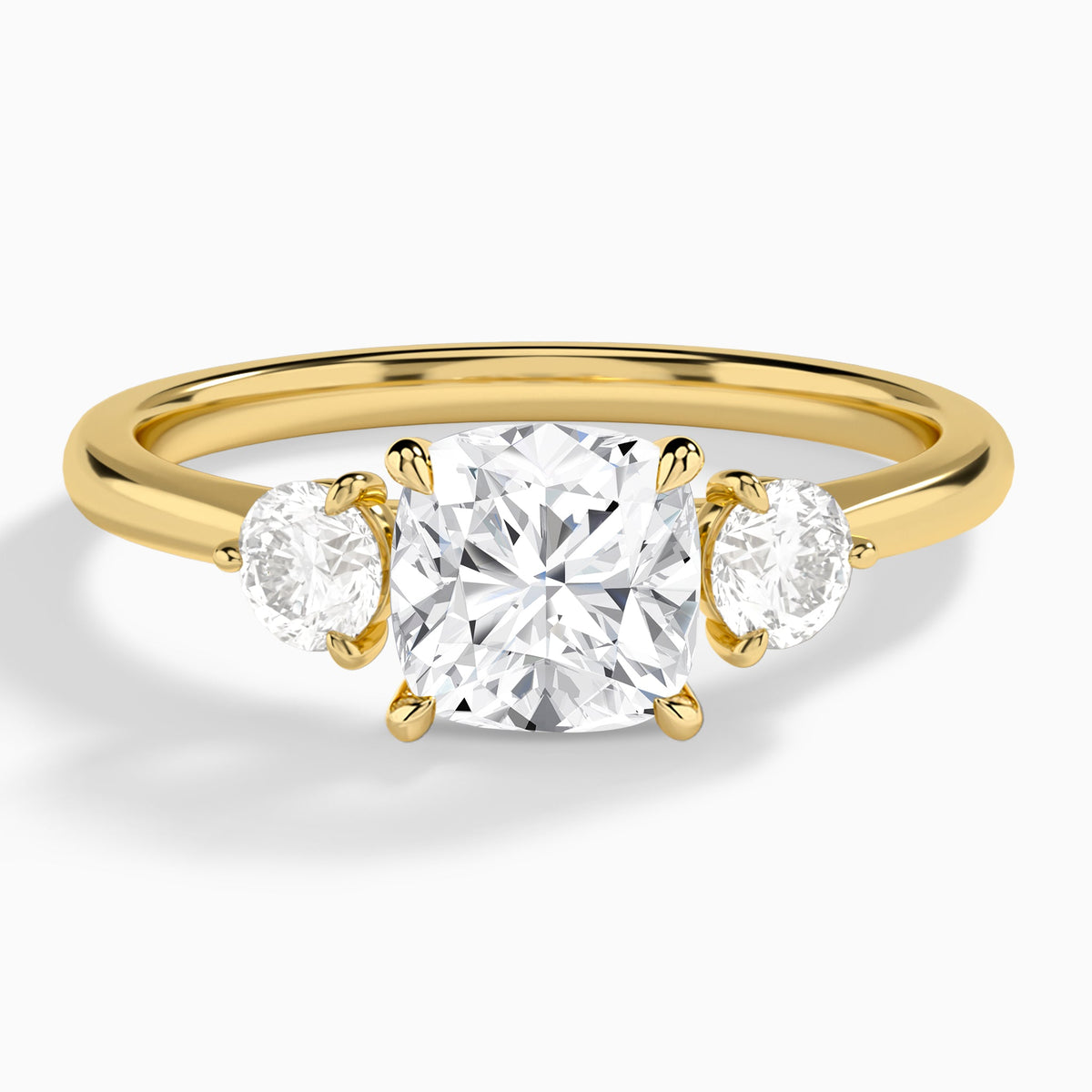 Cushion Fiona Three Stone Lab Diamond Engagement Ring In 18K Yellow Gold - Lucenjuri