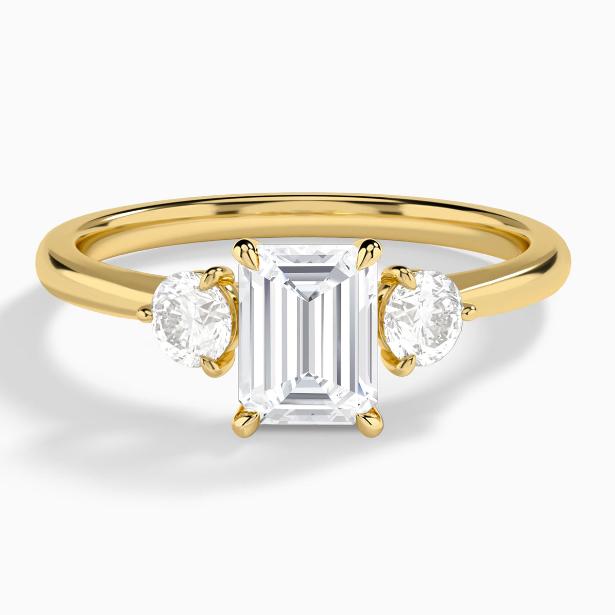 Emerald Fiona Three Stone Lab Diamond Engagement Ring In 14K Yellow Gold - Lucenjuri