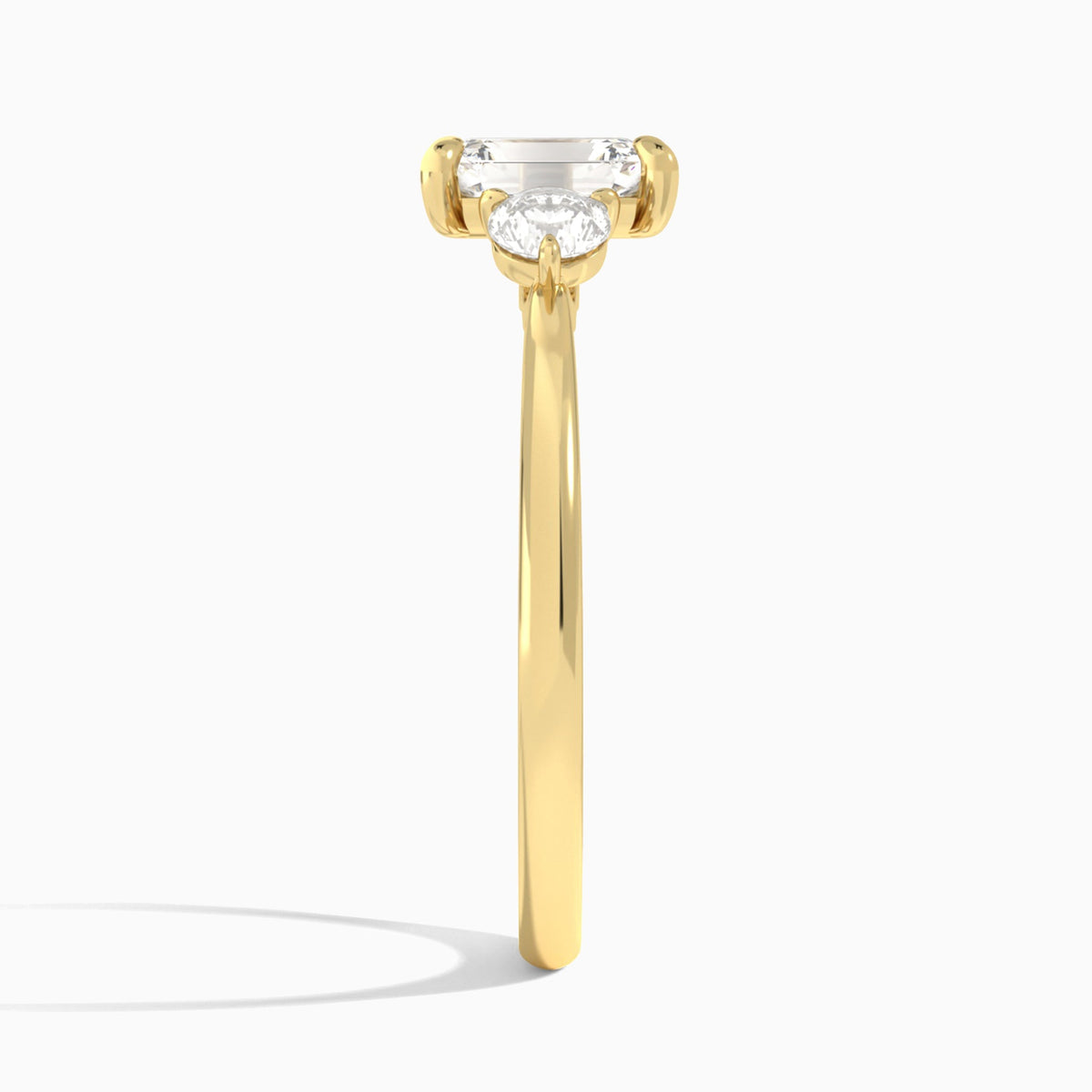Emerald Fiona Three Stone Lab Diamond Engagement Ring In 14K Yellow Gold, Side View