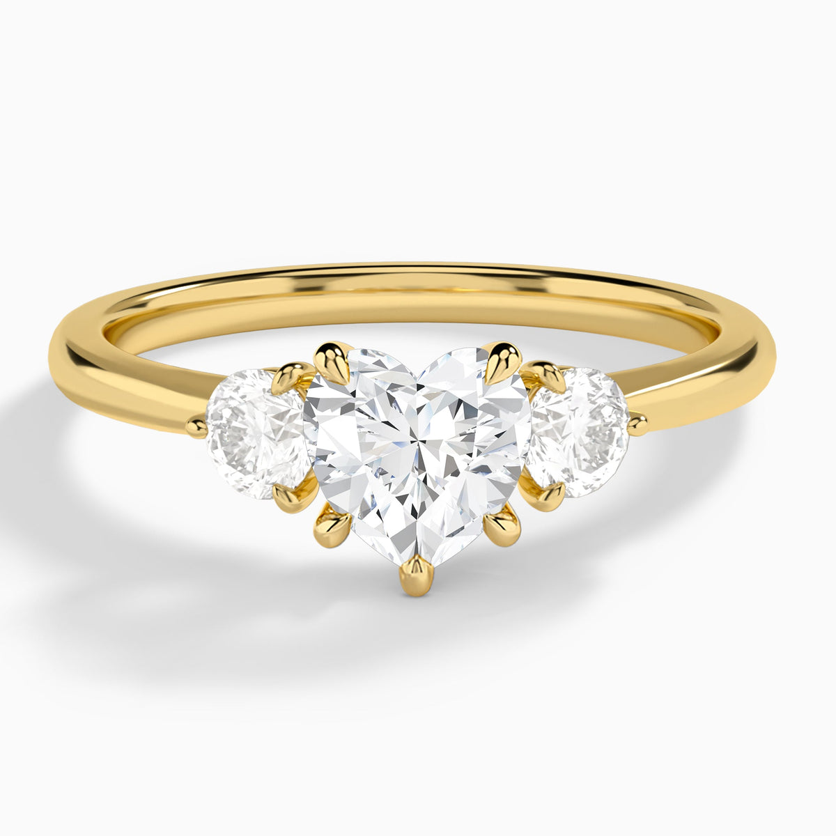 Heart Fiona Three Stone Lab Diamond Engagement Ring In 14K Yellow Gold - Lucenjuri